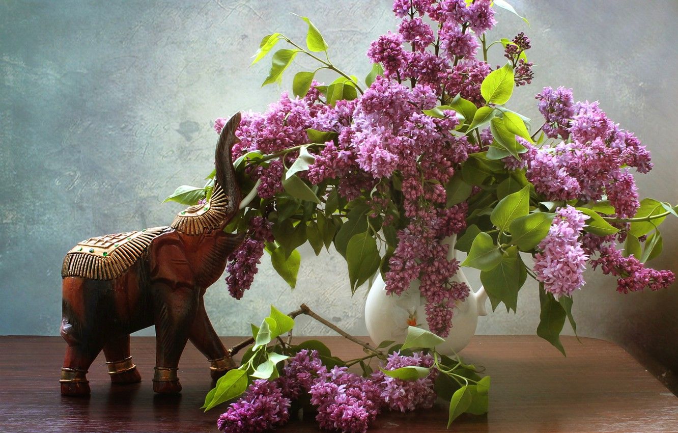 Wallpaper bouquet, figurine, lilac, elephant image for desktop, section цветы