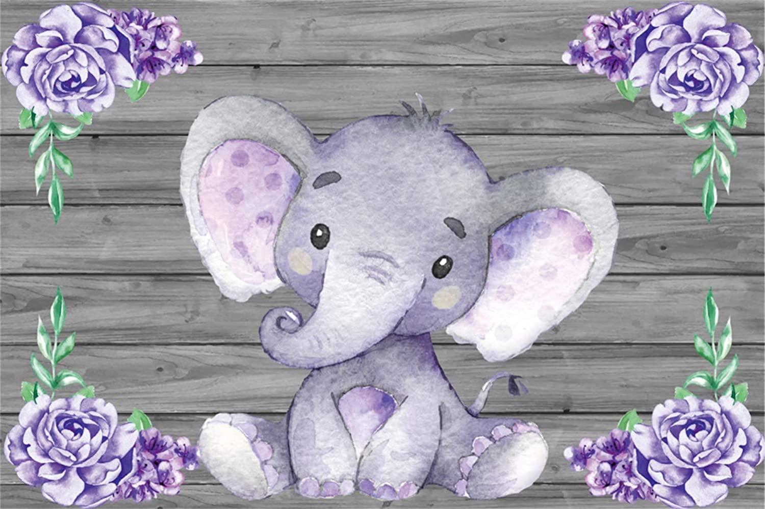 Amazon.com, Laeacco Cute Purple Elephant Backdrops 7x5ft Polyester Photography Background Wooden Texture Wall with Purple Flowers Baby Shower Girls Baby Birthday Party Decoration Backdrops, Camera & Photo