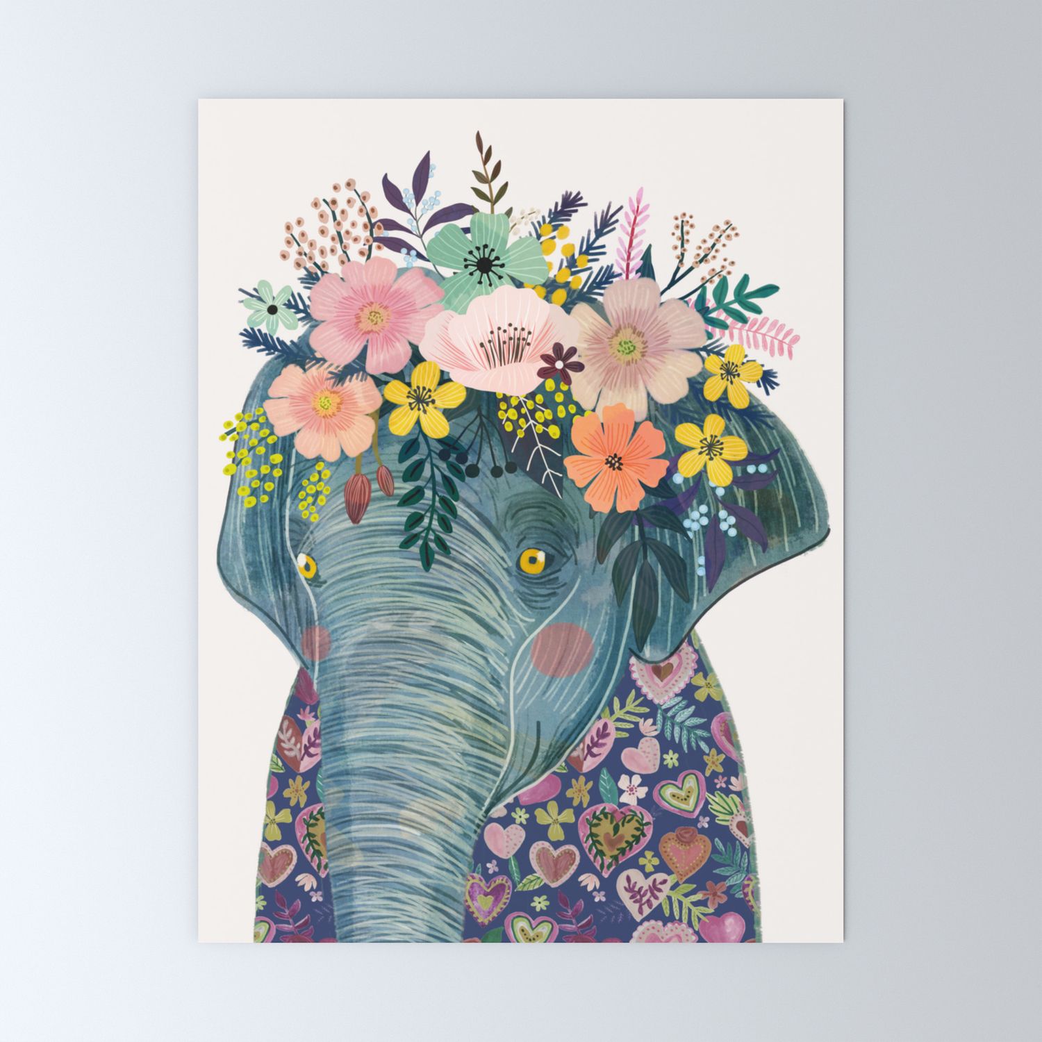 Elephant with flowers on head Mini Art Print