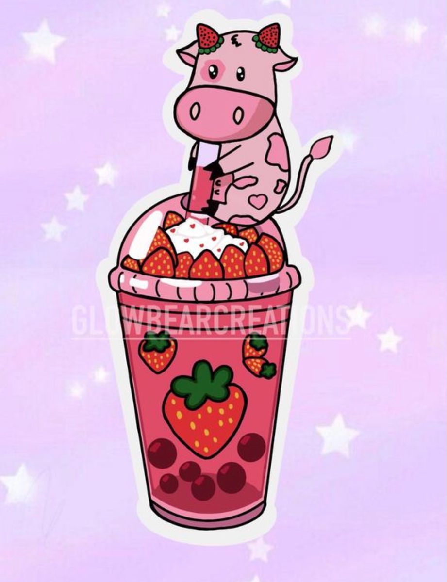 NEW strawberry Boba Cow Sticker