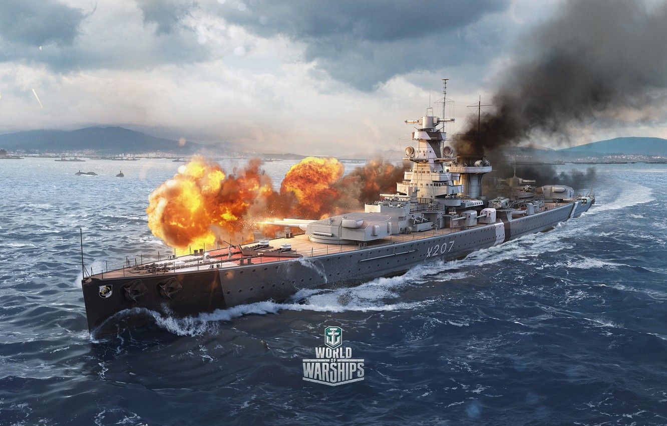 Wallpaper fire, ship, artwork, World of Warships, admiral graf image for desktop, section игры