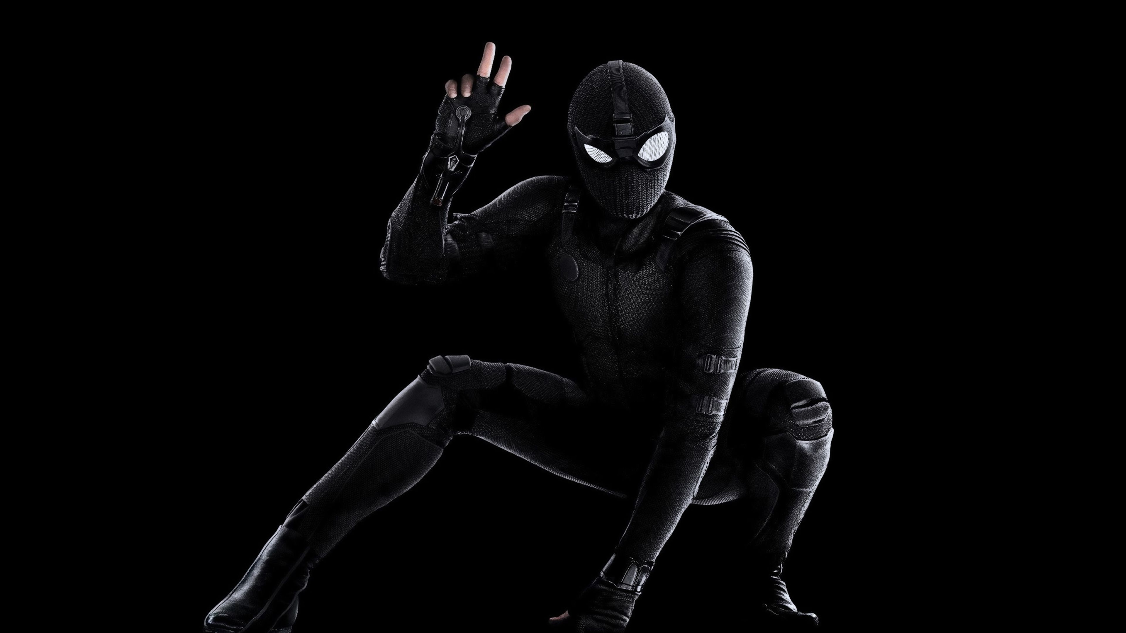 Spider Man Far From Home Black Stealth Suit 4K Wallpaper