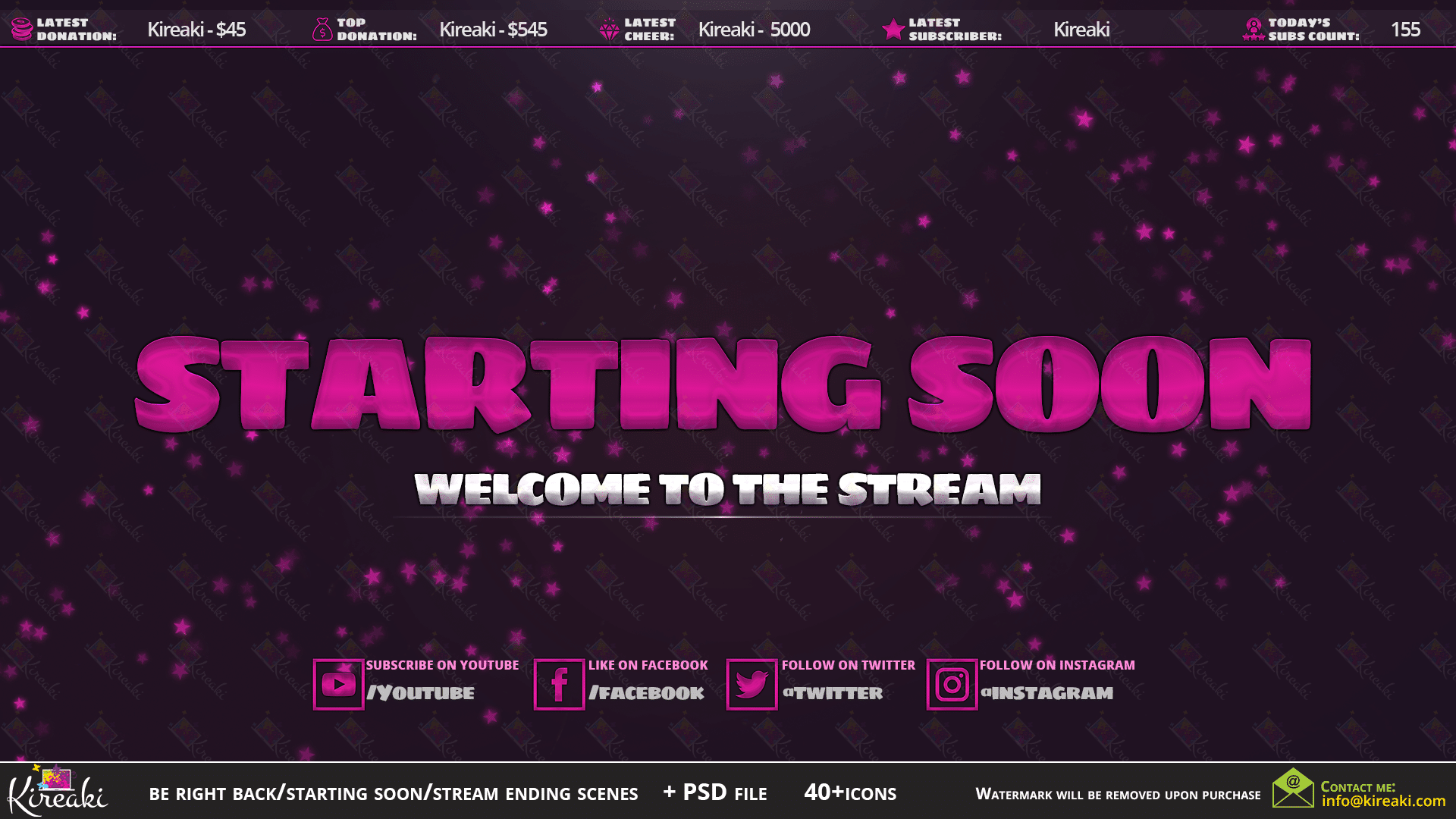 DexPixel. Animated Twitch Overlays & Alerts. Streaming, Scenes, Pink stars