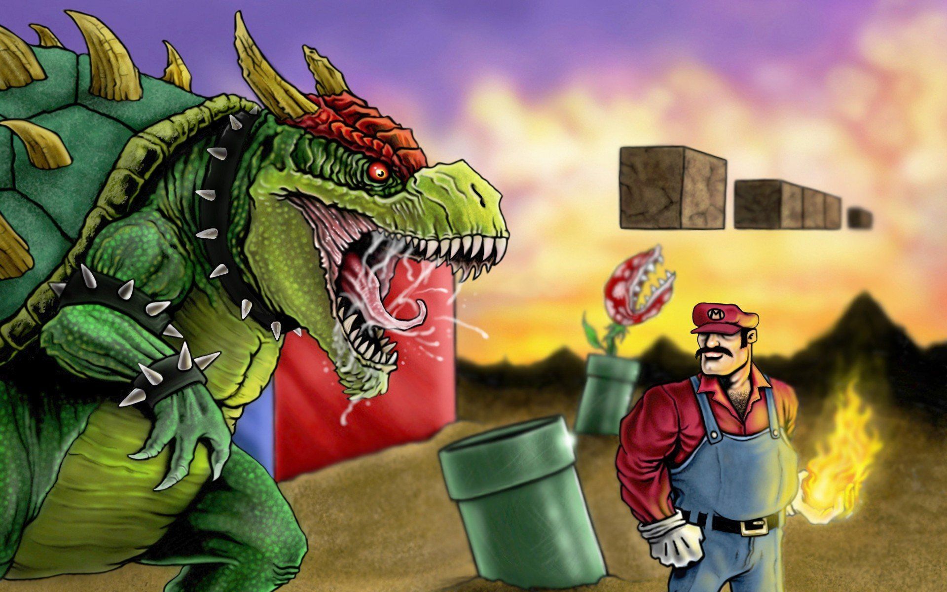 Mario Bros Super Mario Bowser artwork realistic game wallpaperx1200