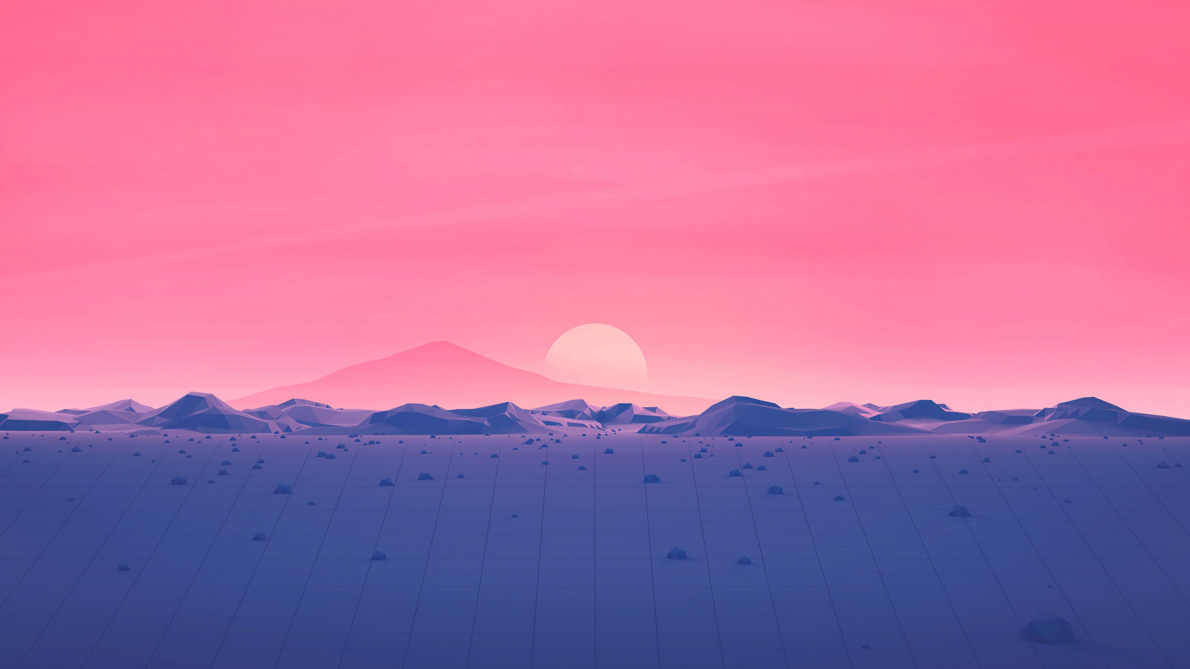 Sunset Mountains Low Poly Landscape Abstract Minimalist Minimalism 4K