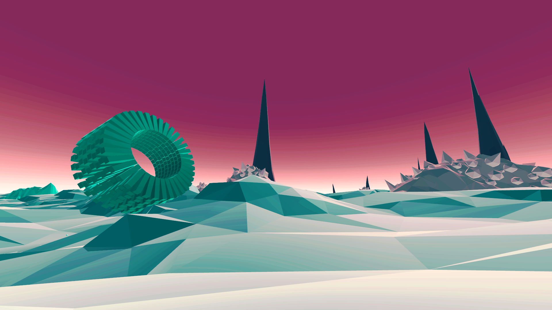 Wallpaper, abstract, 3D Abstract, purple, digital art, Retrowave, low poly, landscape 1920x1080