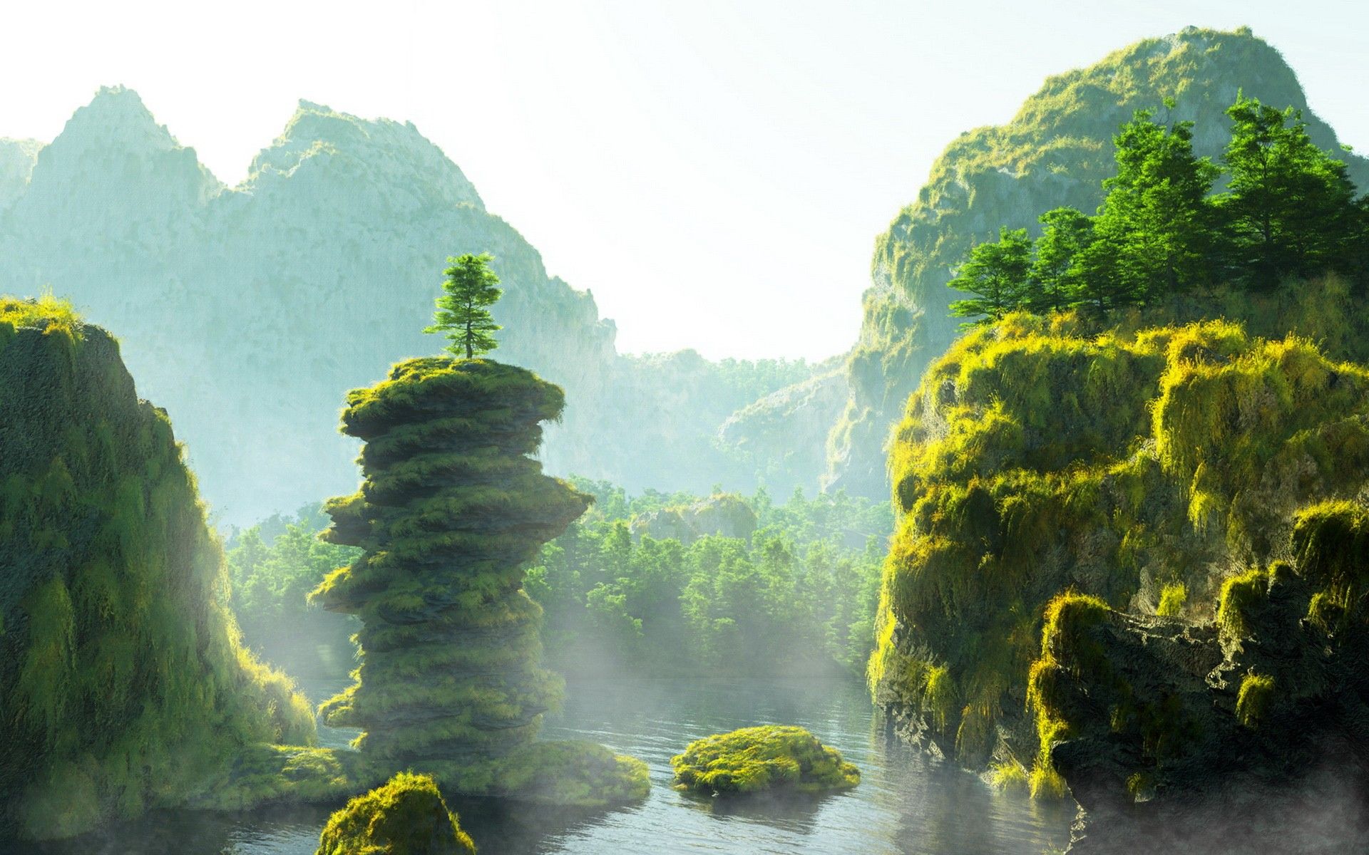 Digital Art 3D Abstract Landscape Forest Green Wallpaper:1920x1200