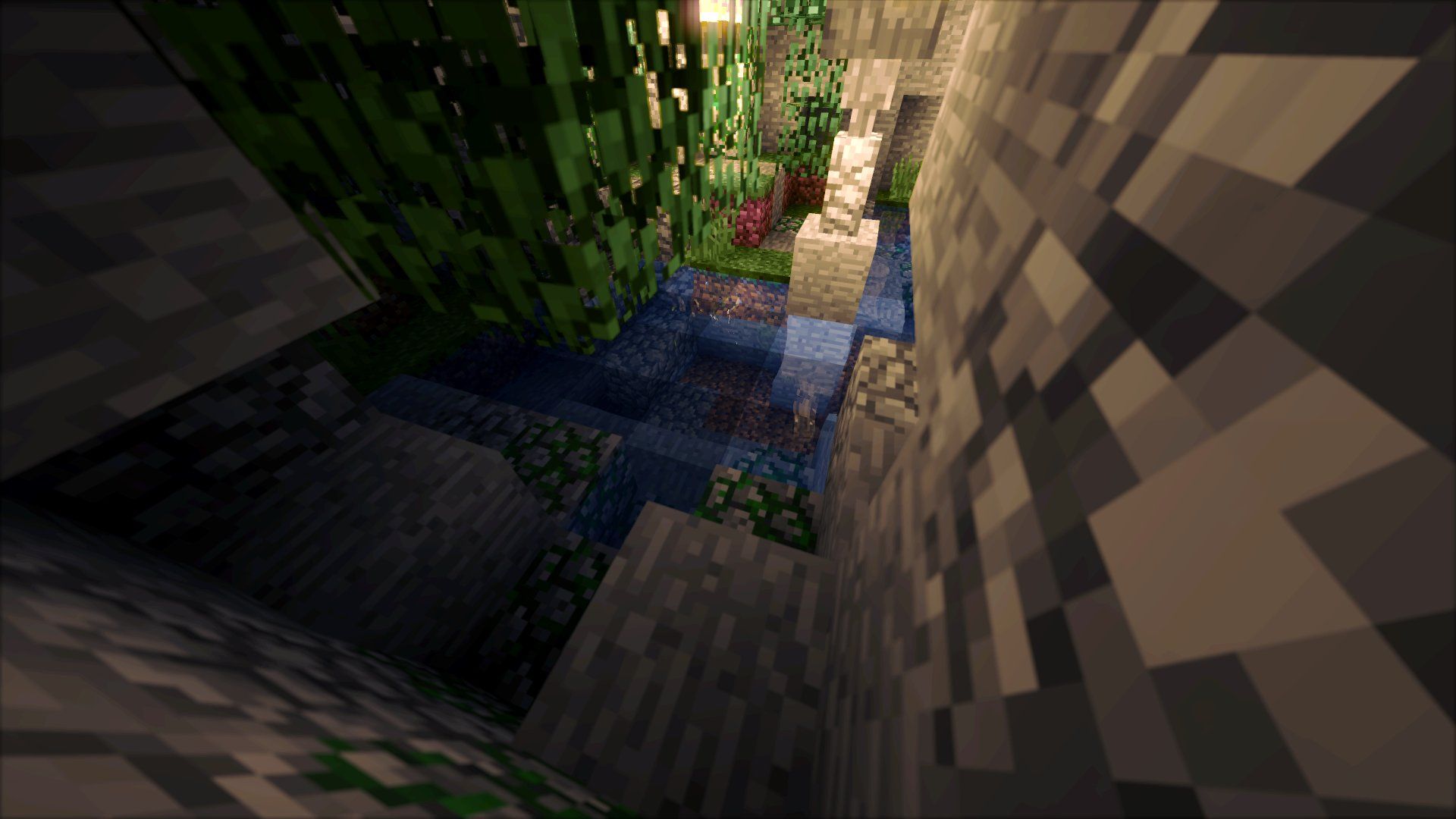 Minecraft cave shaders shadow glowing water wallpaperx1080