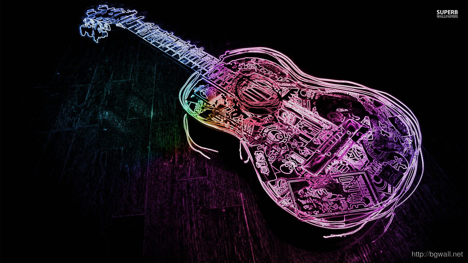Glowing Neon Guitar Outline Wallpaper