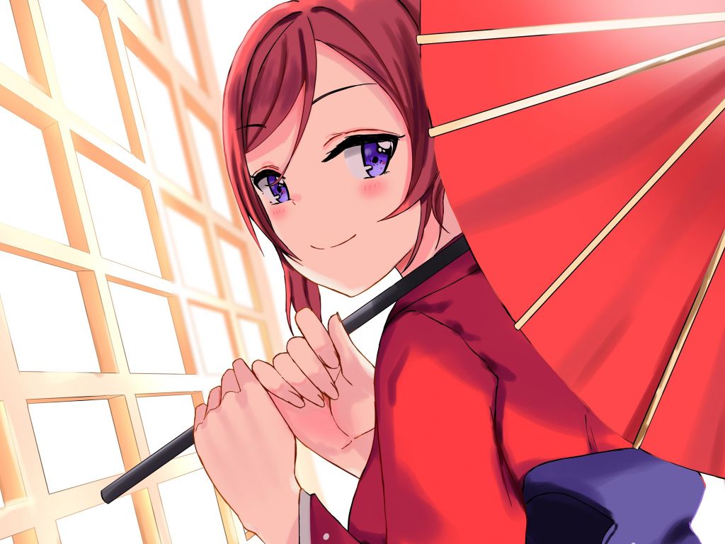 Desktop wallpaper umbrella, smile, maki nishikino, love live!, HD image, picture, background, a105ba