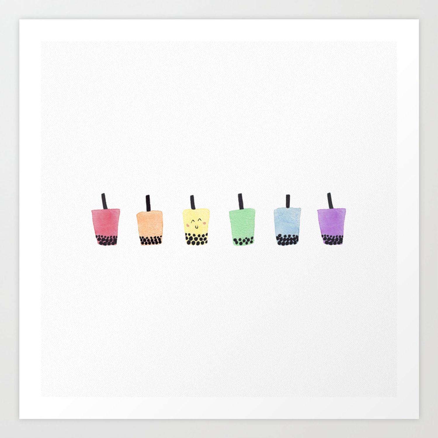 Rainbow Watercolor Bubble Tea Art Print