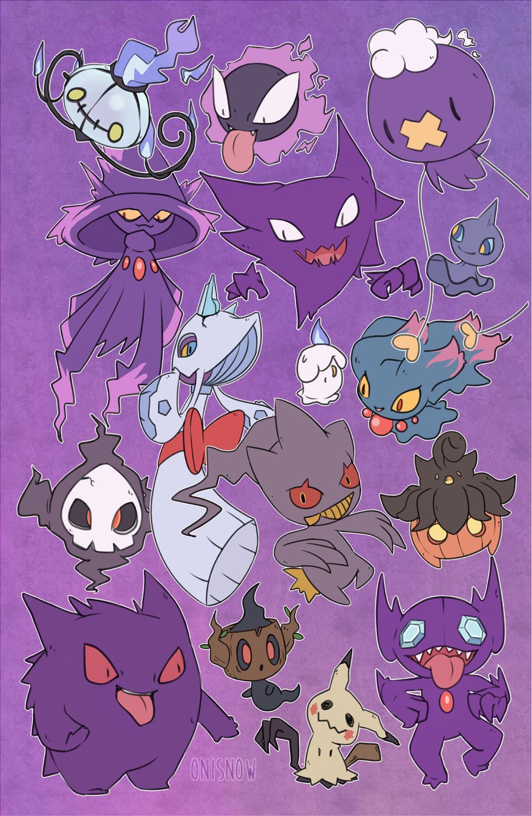 Updated my ghost pokemon print!. Dark pokémon, Ghost type pokemon, Cute pokemon wallpaper