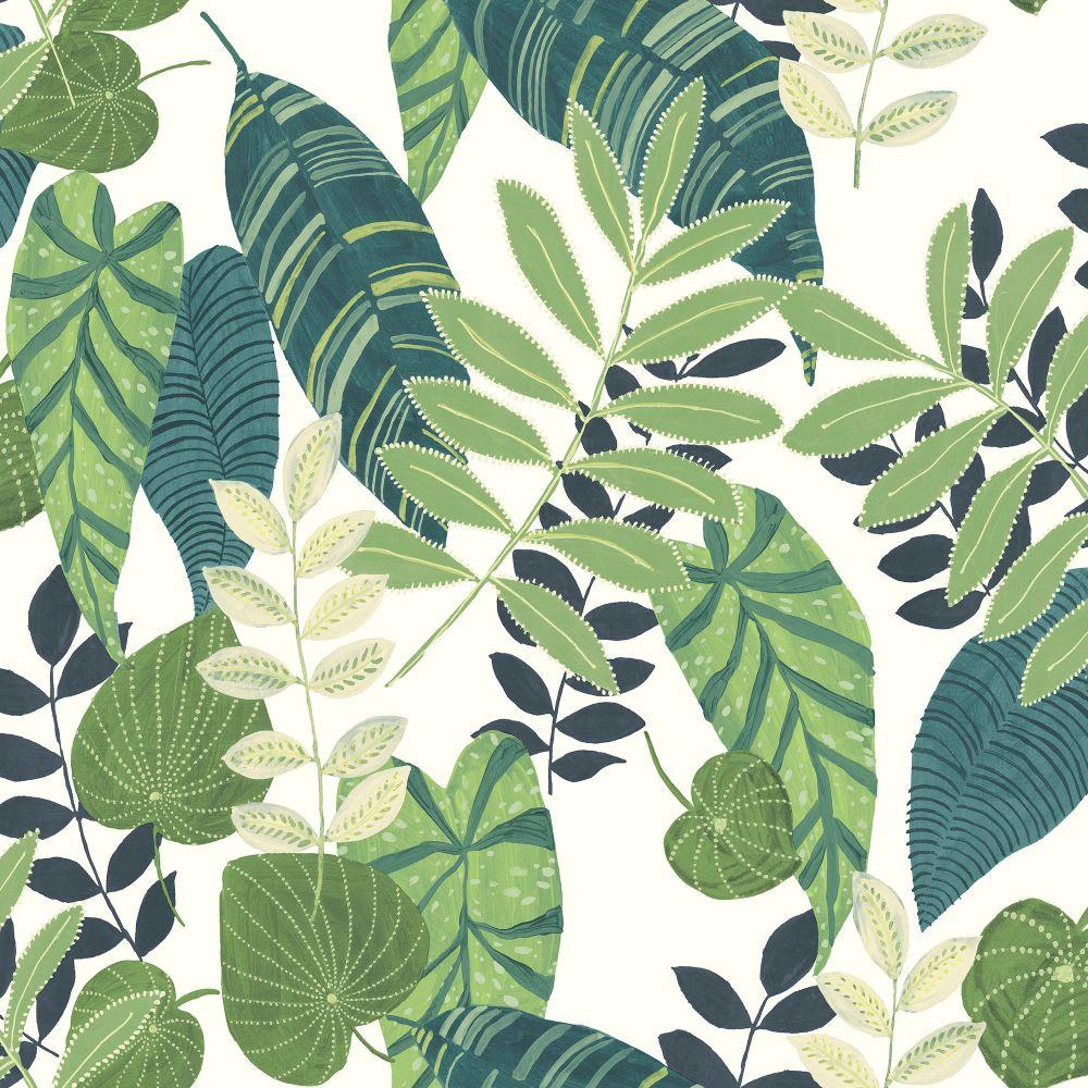 Sample Tropicana Leaves Wallpaper in Viridian and Dill from the Boho R