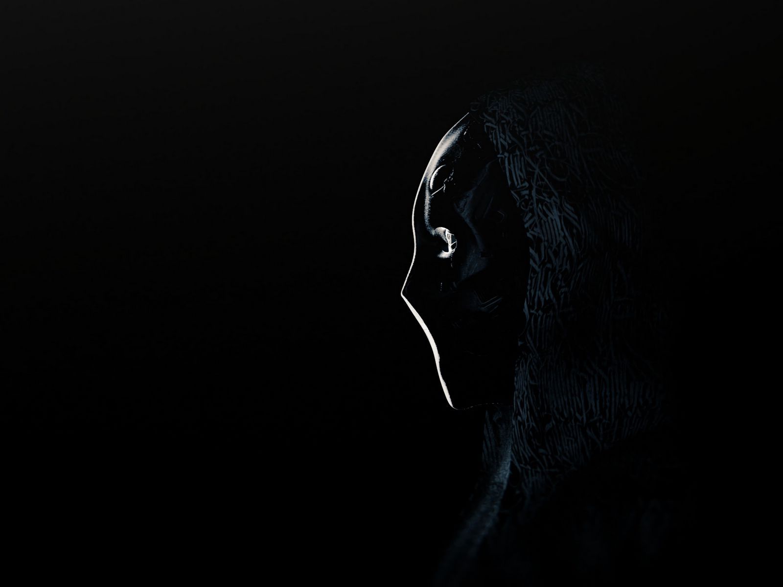 Download wallpaper 1600x1200 anonymous, mask, profile, dark standard 4:3 HD background
