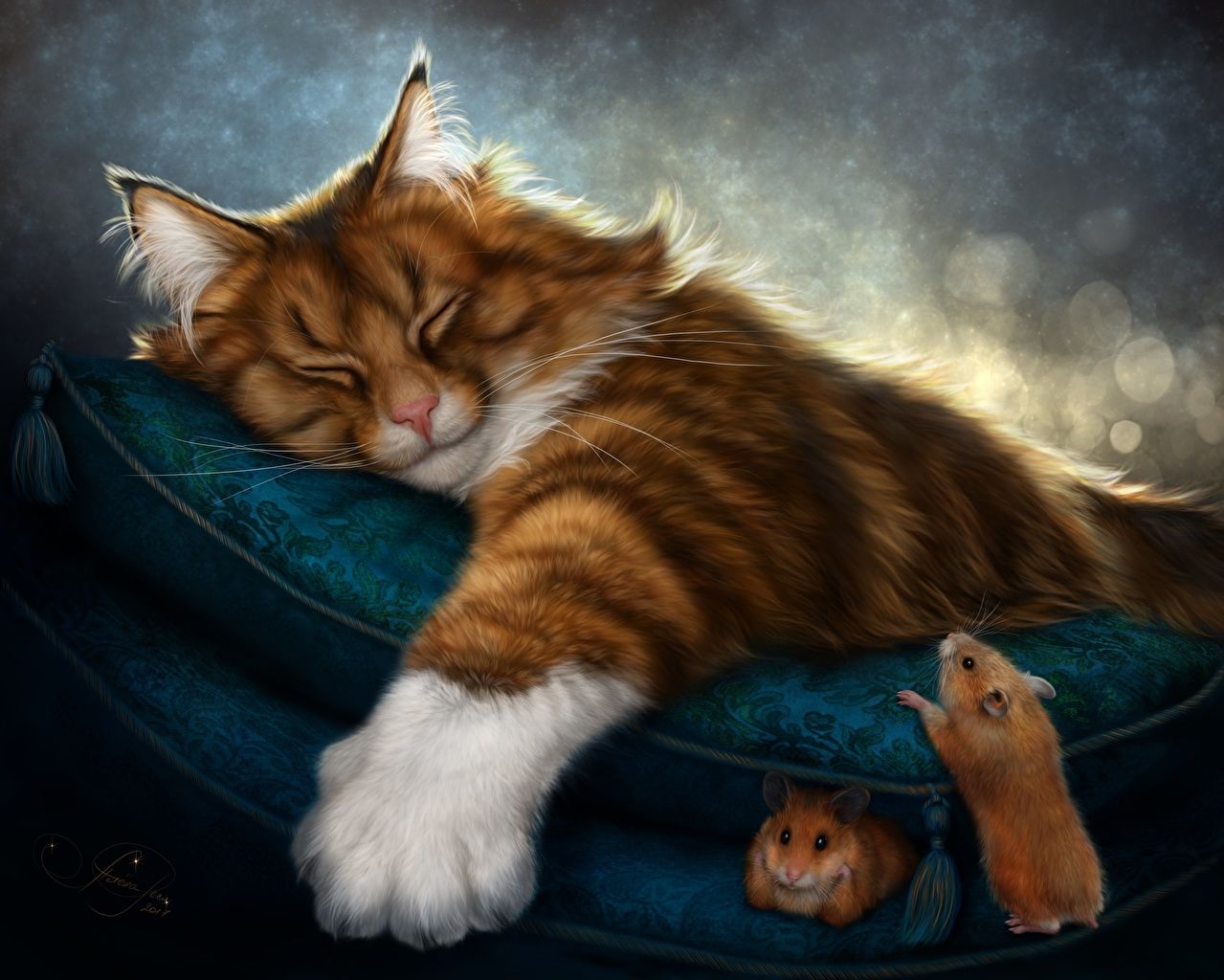 Image animal cat Hamsters Sleep Paws Rest Painting Art