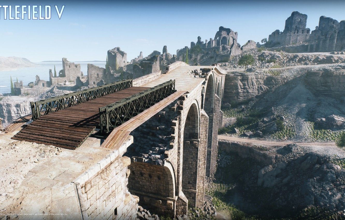 Wallpaper road, bridge, stones, ruins, Battlefield V image for desktop, section игры