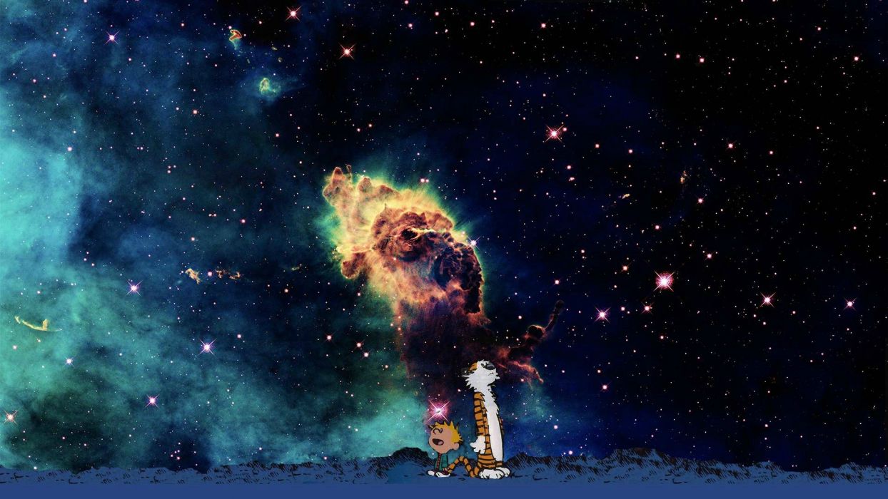 Calvin And Hobbes Comics Sci Fi Nebula Sky Stars Mood Wallpaperx1080