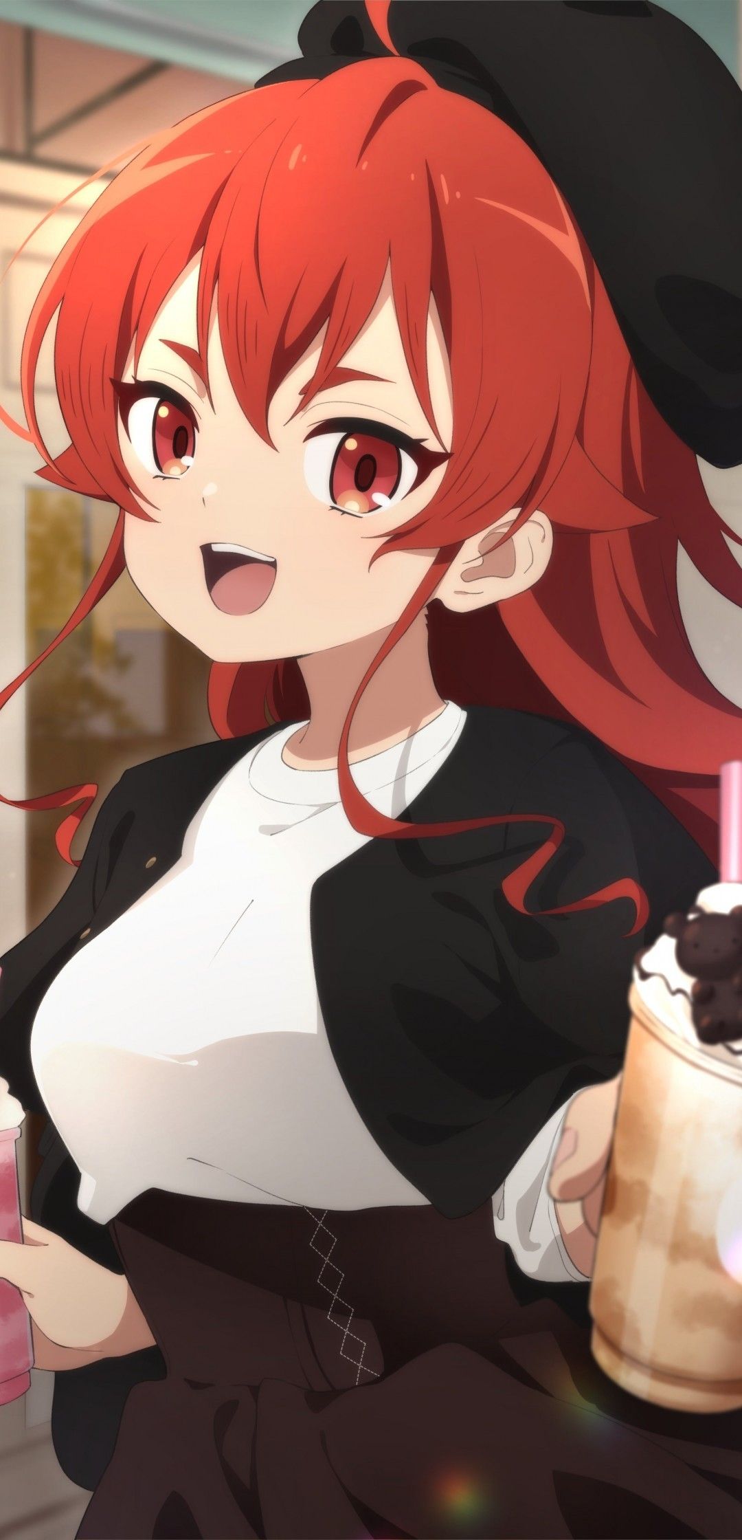 Download 1080x2240 Mushoku Tensei, Eris Boreas Greyrat, Red Hair, Coffee, Drinks, Smiling, Red Eyes Wallpaper for Huawei P20 Pro