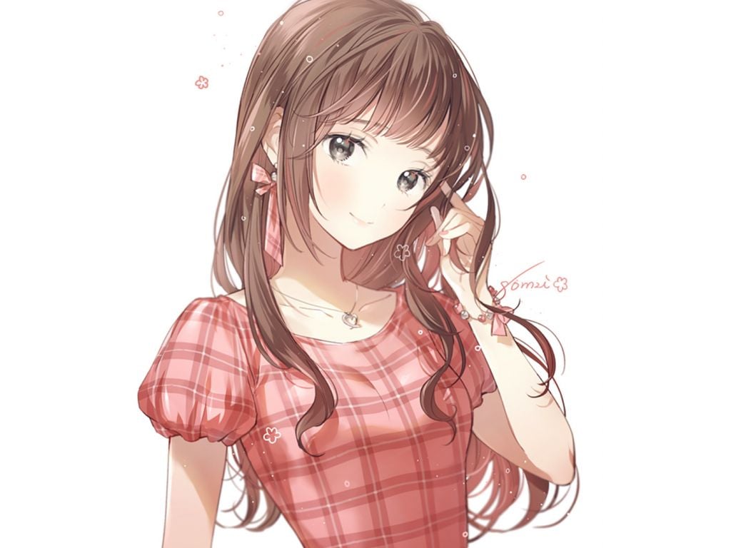 Desktop wallpaper cute, brunette, anime girl, long hair, art, HD image, picture, background, 49bf7b