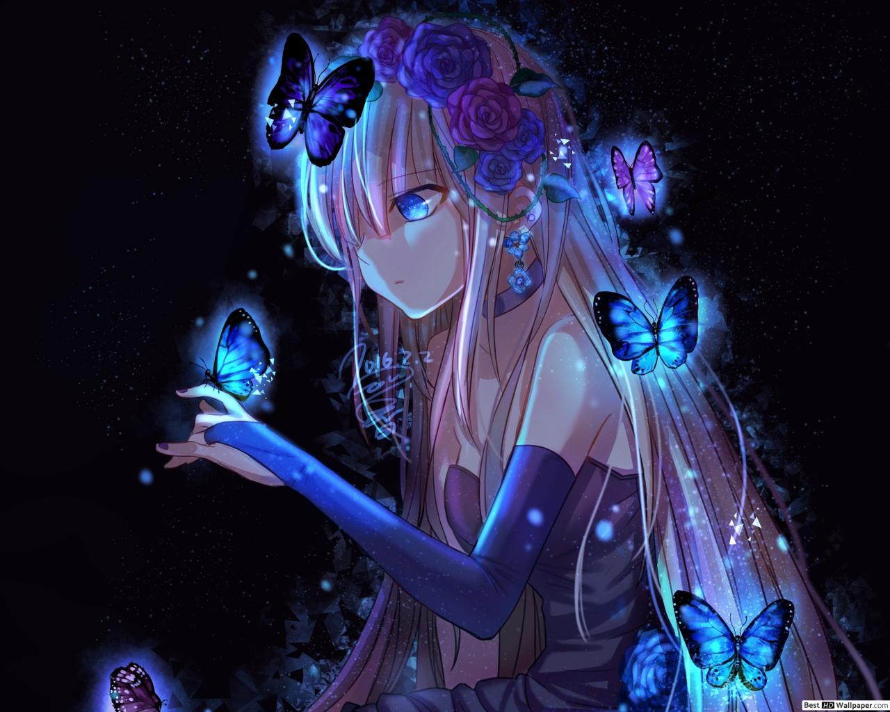 Anime Girl and Butterflies HD wallpaper download