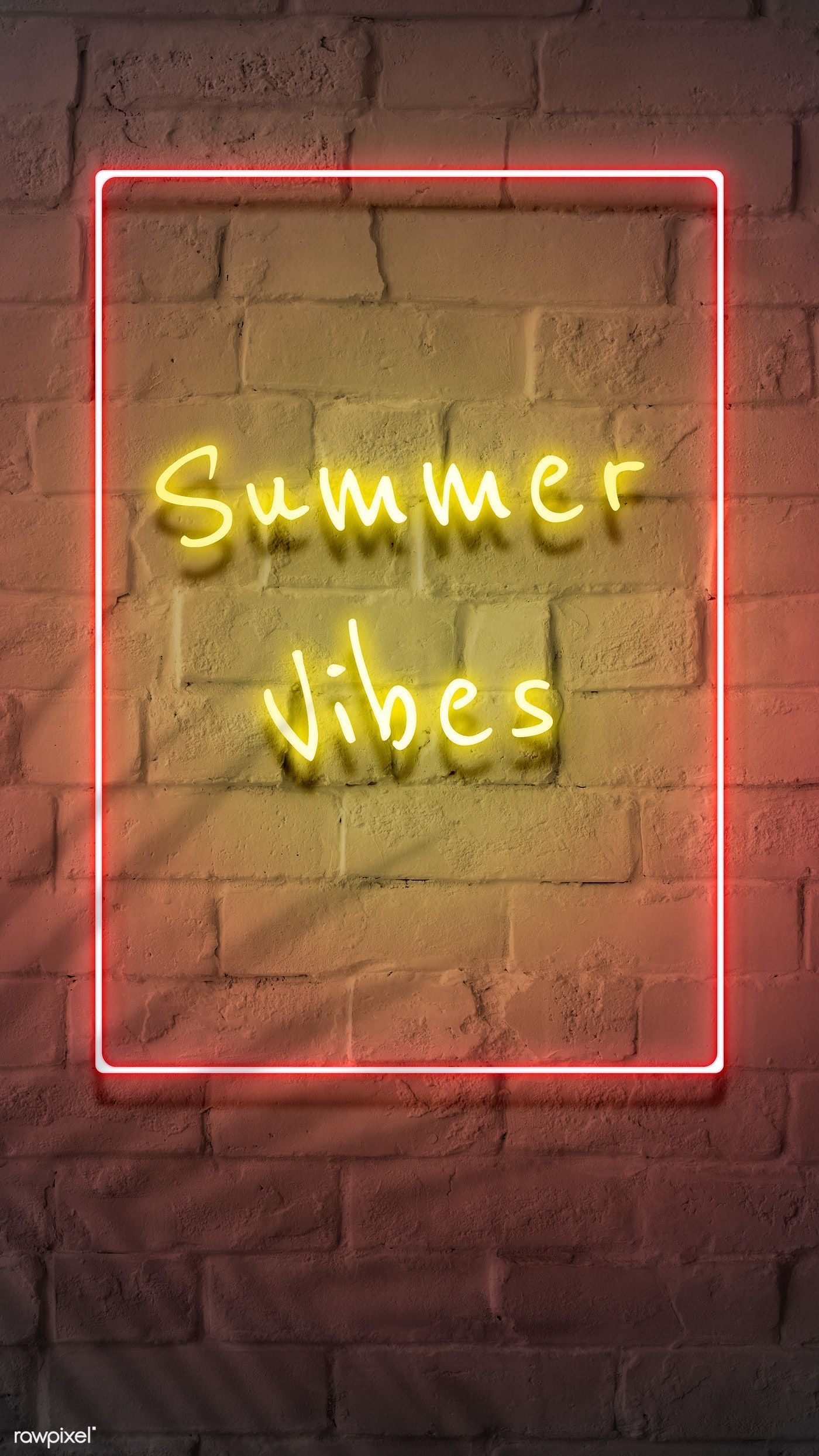 Neon yellow summer vibes in a frame on a brick wall / nam. Neon yellow, Neon words, Neon wallpaper