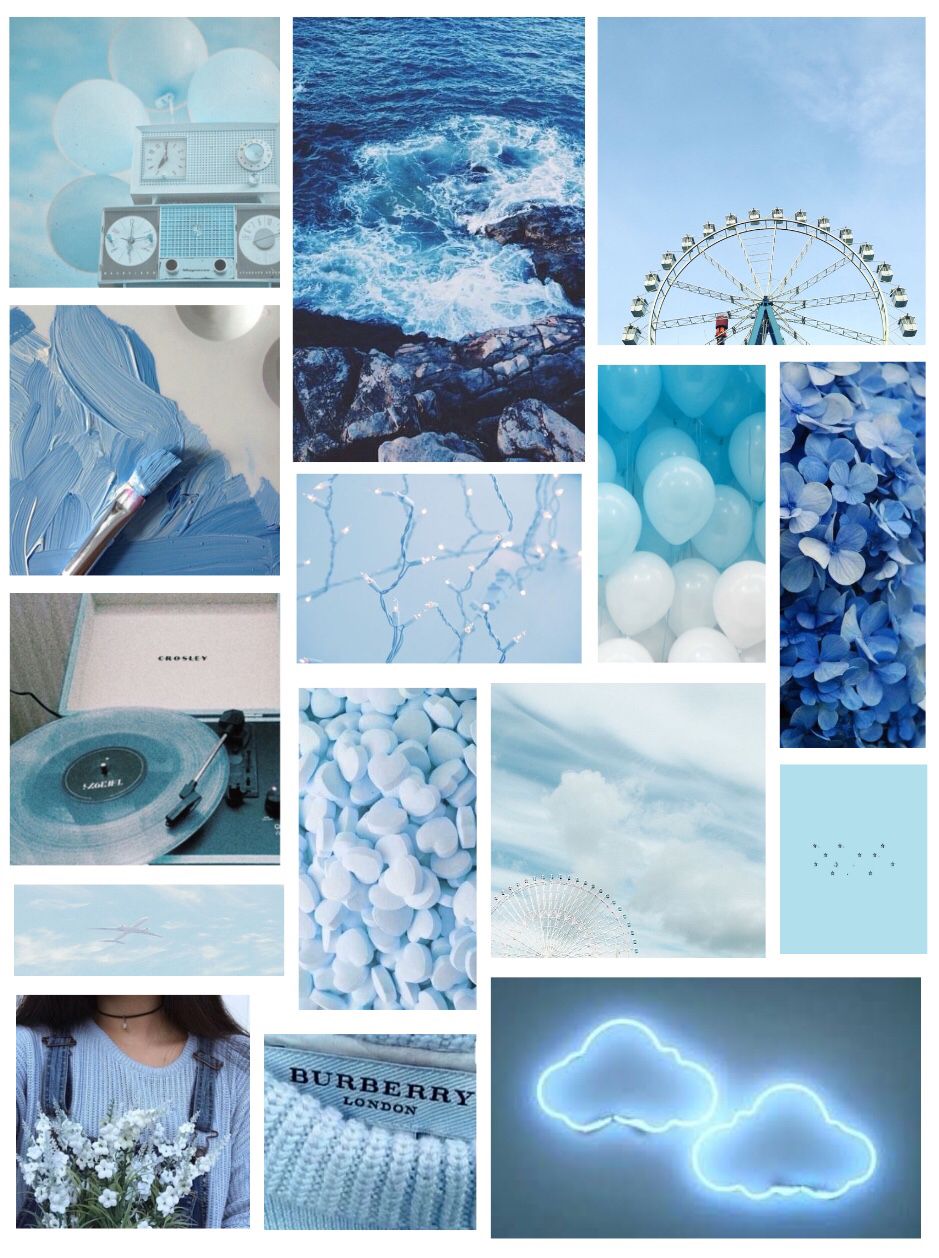 Light blue collage. Vintage design ideas, Electronics wallpaper, Wallpaper