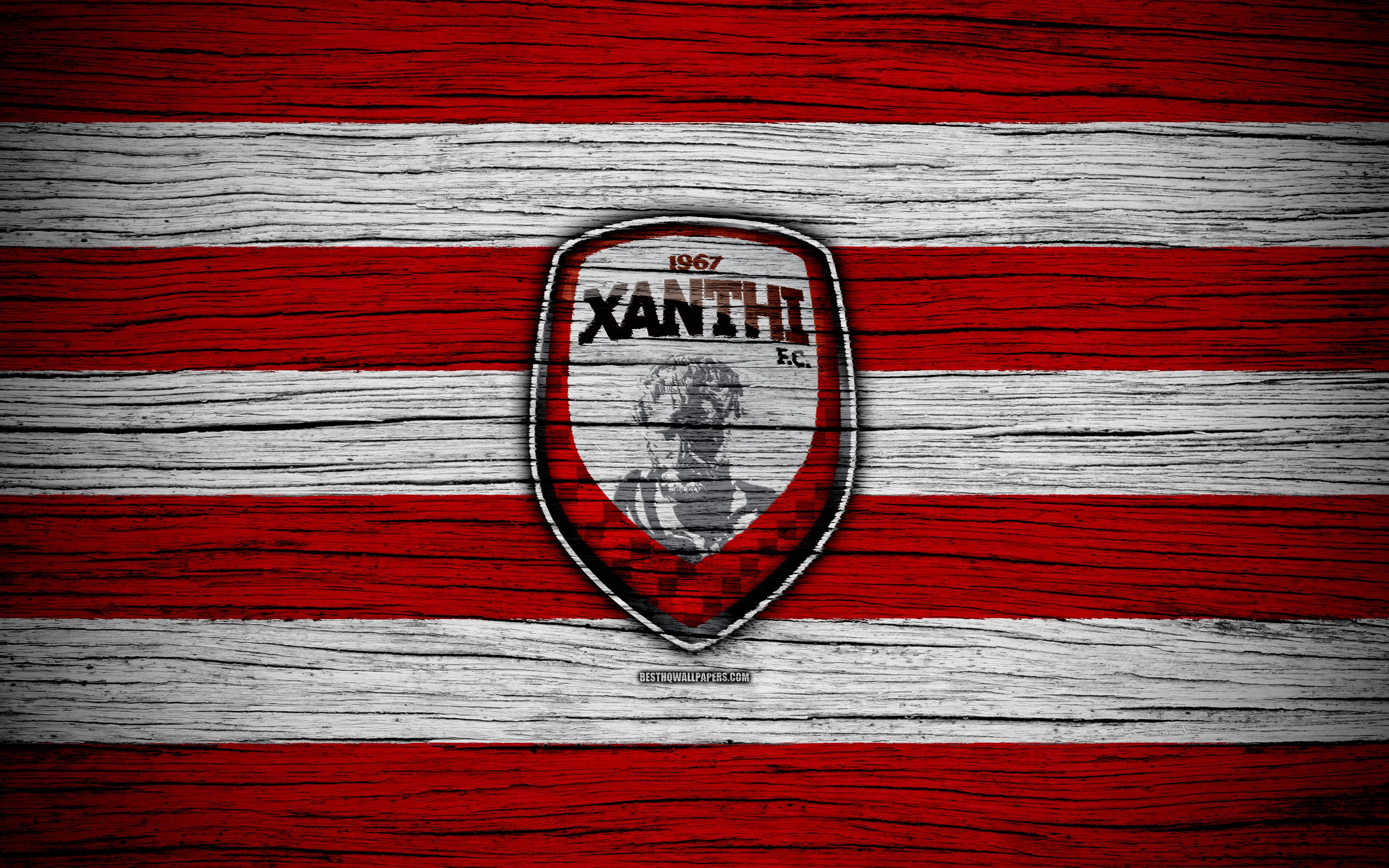 Download wallpaper Xanthi FC, 4k, wooden texture, Greek Super League, soccer, football club, Greece, Xanthi, logo, FC Xanthi for desktop with resolution 3840x2400. High Quality HD picture wallpaper