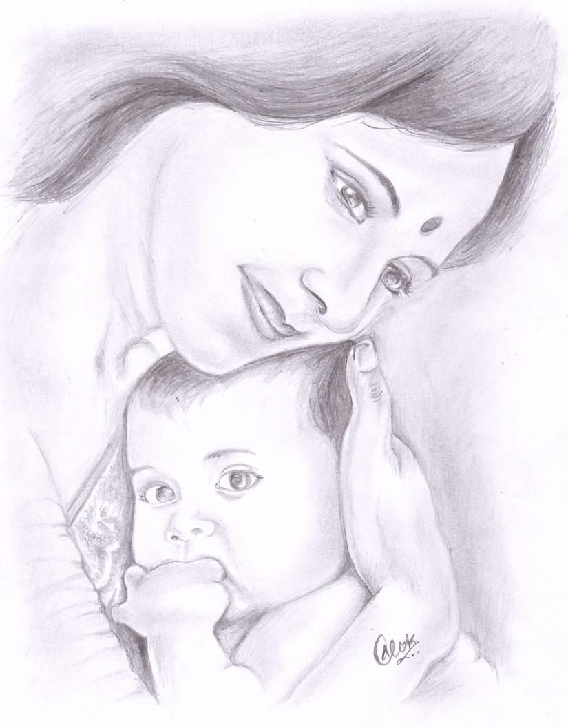 Mother's Love [ ]. Alok Kumar. Touchtalent. Mom drawing, Mother painting, Mother and child drawing