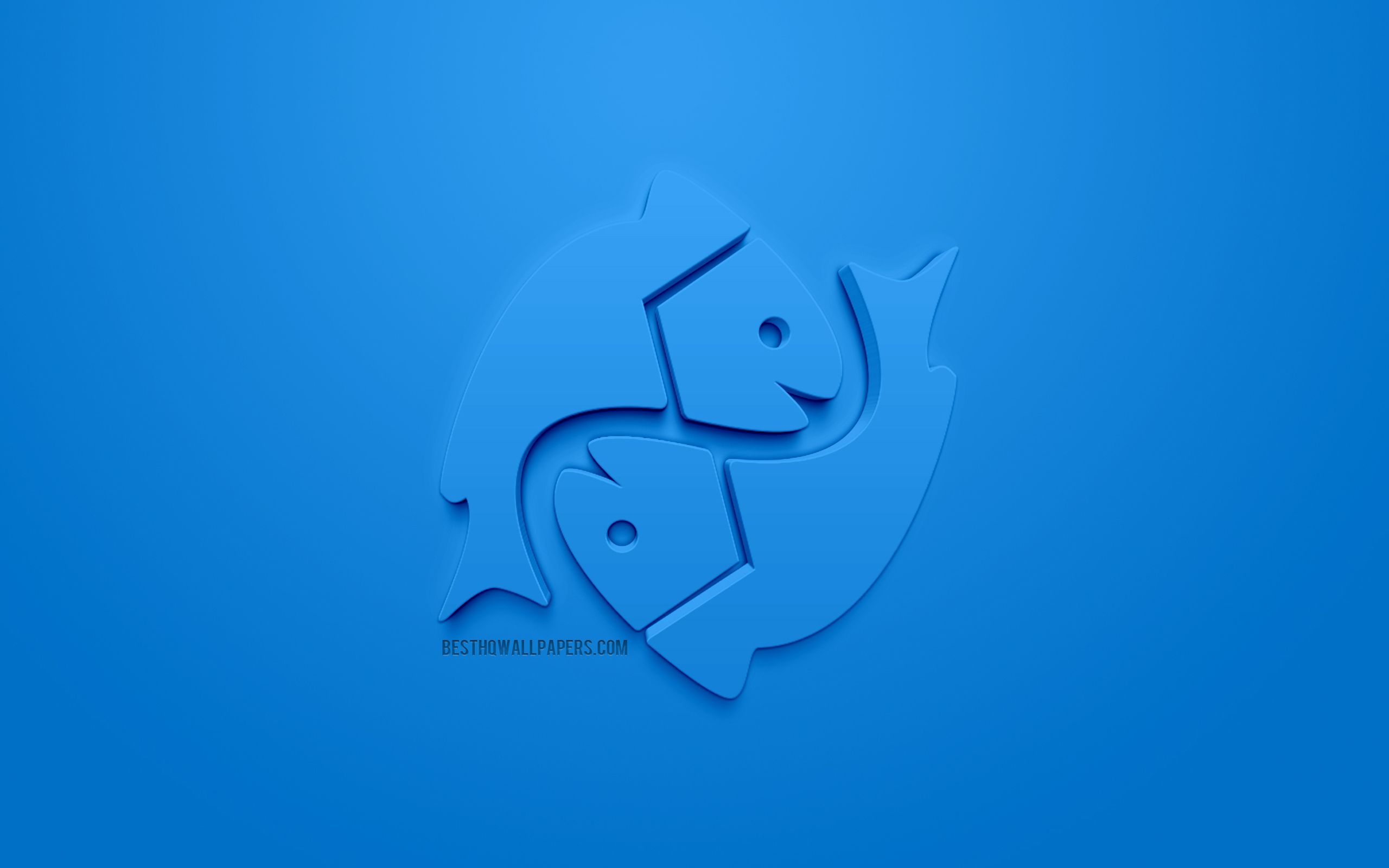 Download wallpaper Pisces zodiac sign, Water sign, Pisces Horoscope sign, 3D zodiac signs, astrology, Pisces, 3D astrological sign, blue background, creative 3D art for desktop with resolution 2560x1600. High Quality HD picture