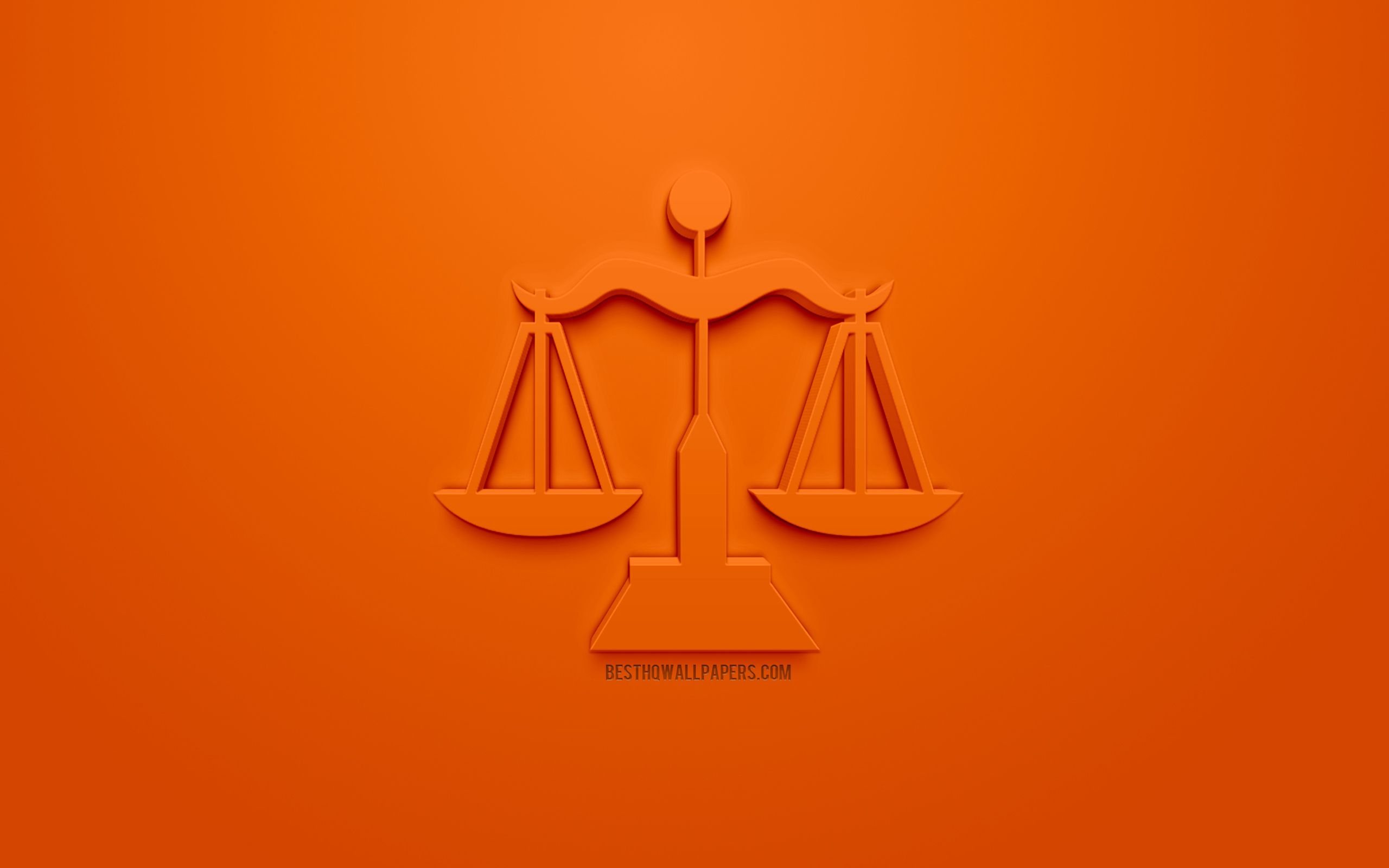 Download wallpaper Libra zodiac sign, 3D zodiac signs, astrology, Libra, 3D astrological sign, orange background, creative 3D art, Libra Horoscope for desktop with resolution 2560x1600. High Quality HD picture wallpaper