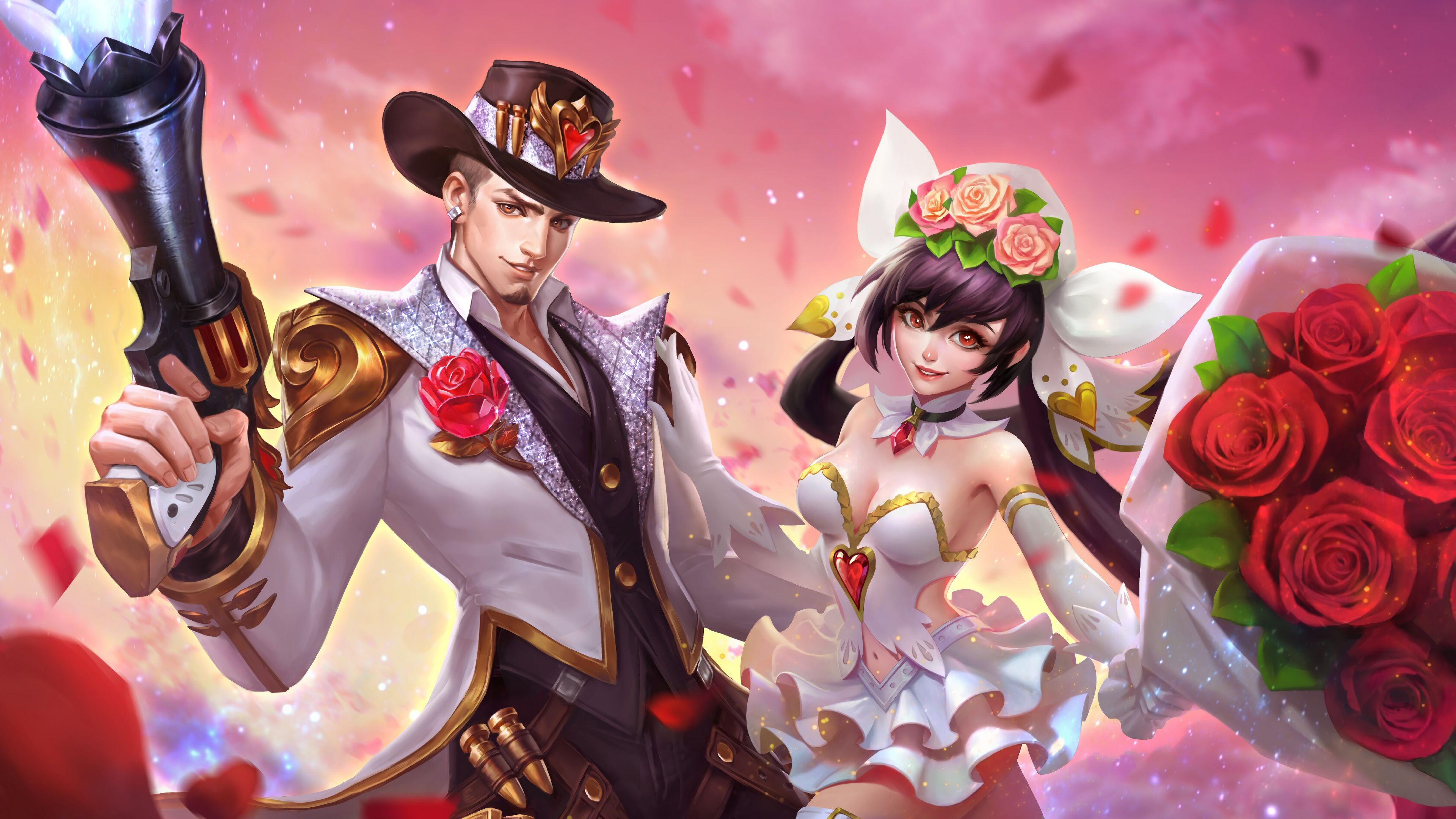 Clint, Gun And Roses, Layla, Cannon And Roses, Skins, Couple Mobile Legends HD Wallpaper