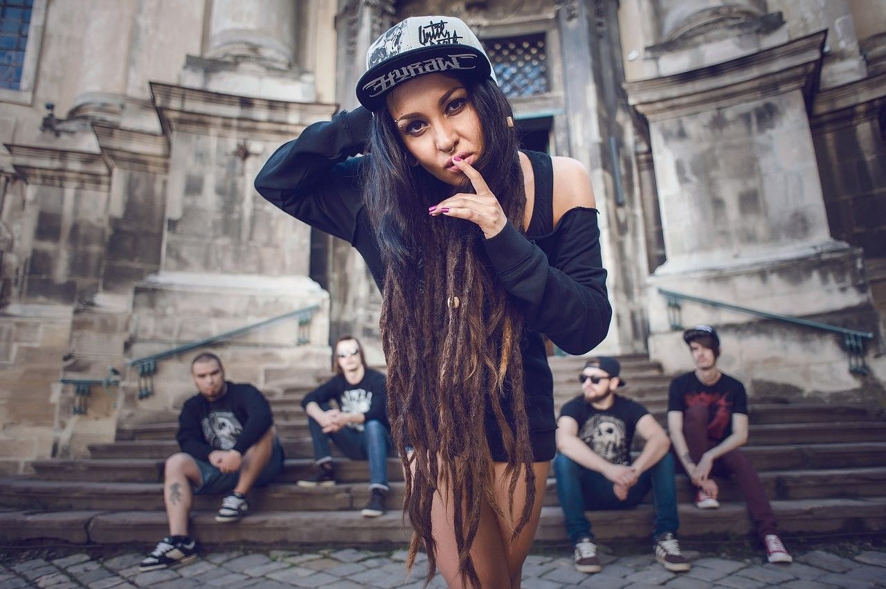 Wallpaper, street, road, fashion, clothing, Jinjer, Tatyana Shmayluk, infrastructure, snapshot 1280x851