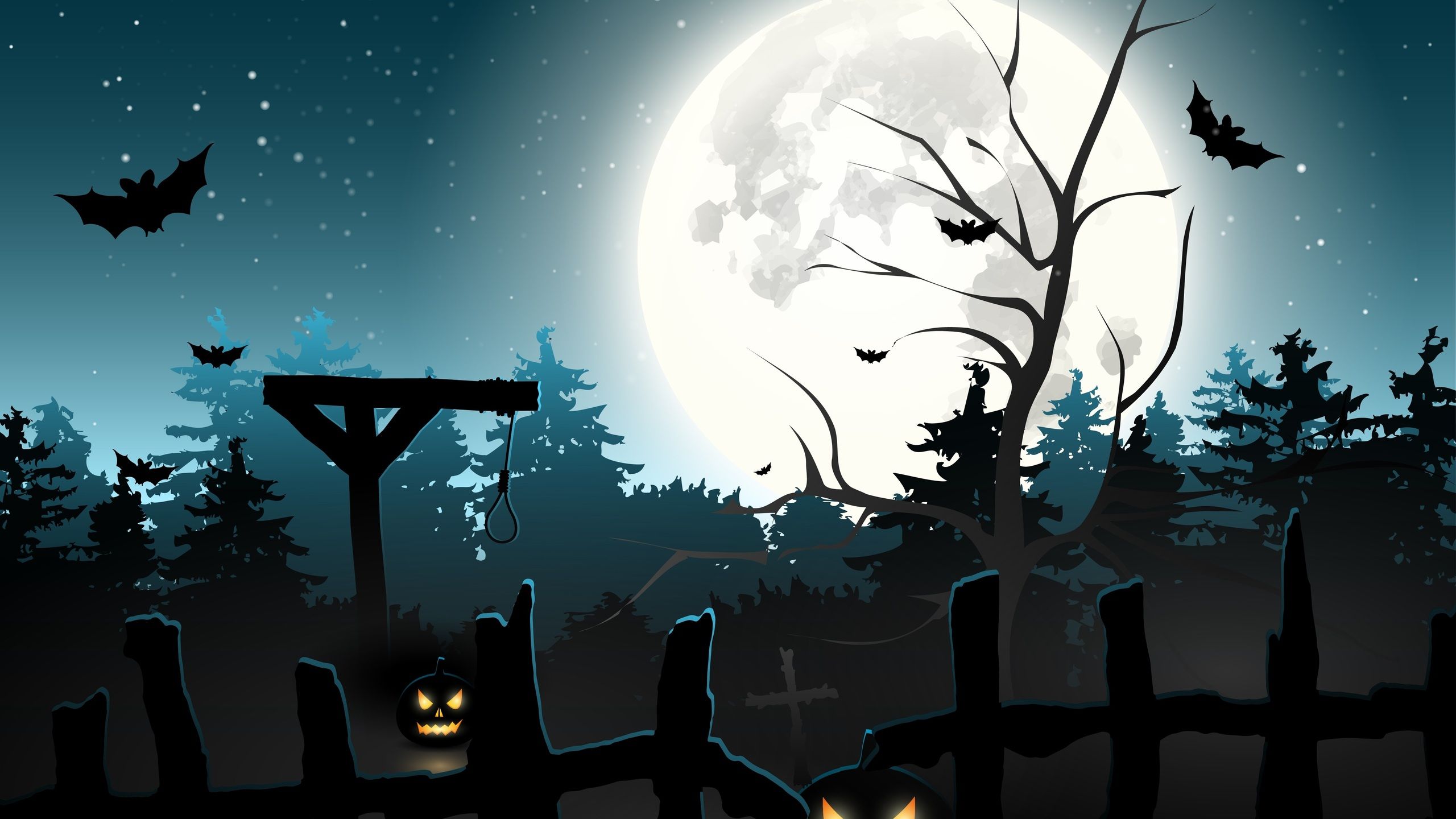 full moon, halloween, graveyard, scary, creepy, pumpkins, gallows, midnight, forest, horror, bats desktop wallpaper 4289