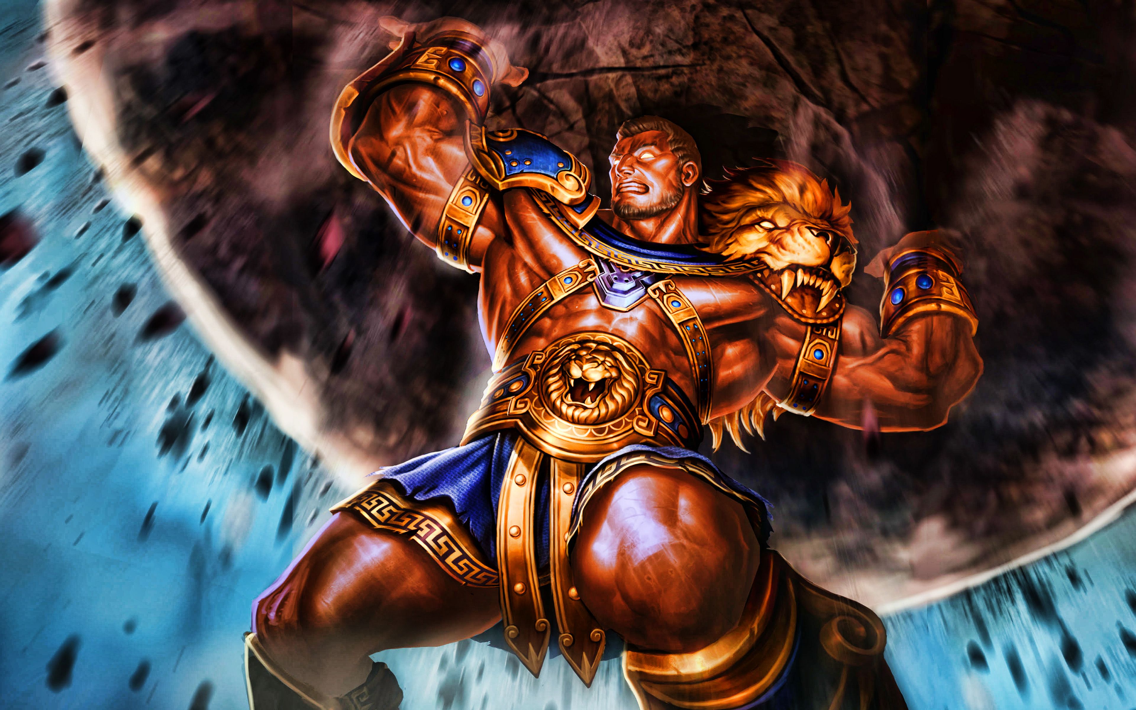 Download wallpaper 4k, Hercules, battle, 2019 games, Smite God, Smite, MOBA, Smite characters, warriors, Hercules Smite for desktop with resolution 3840x2400. High Quality HD picture wallpaper