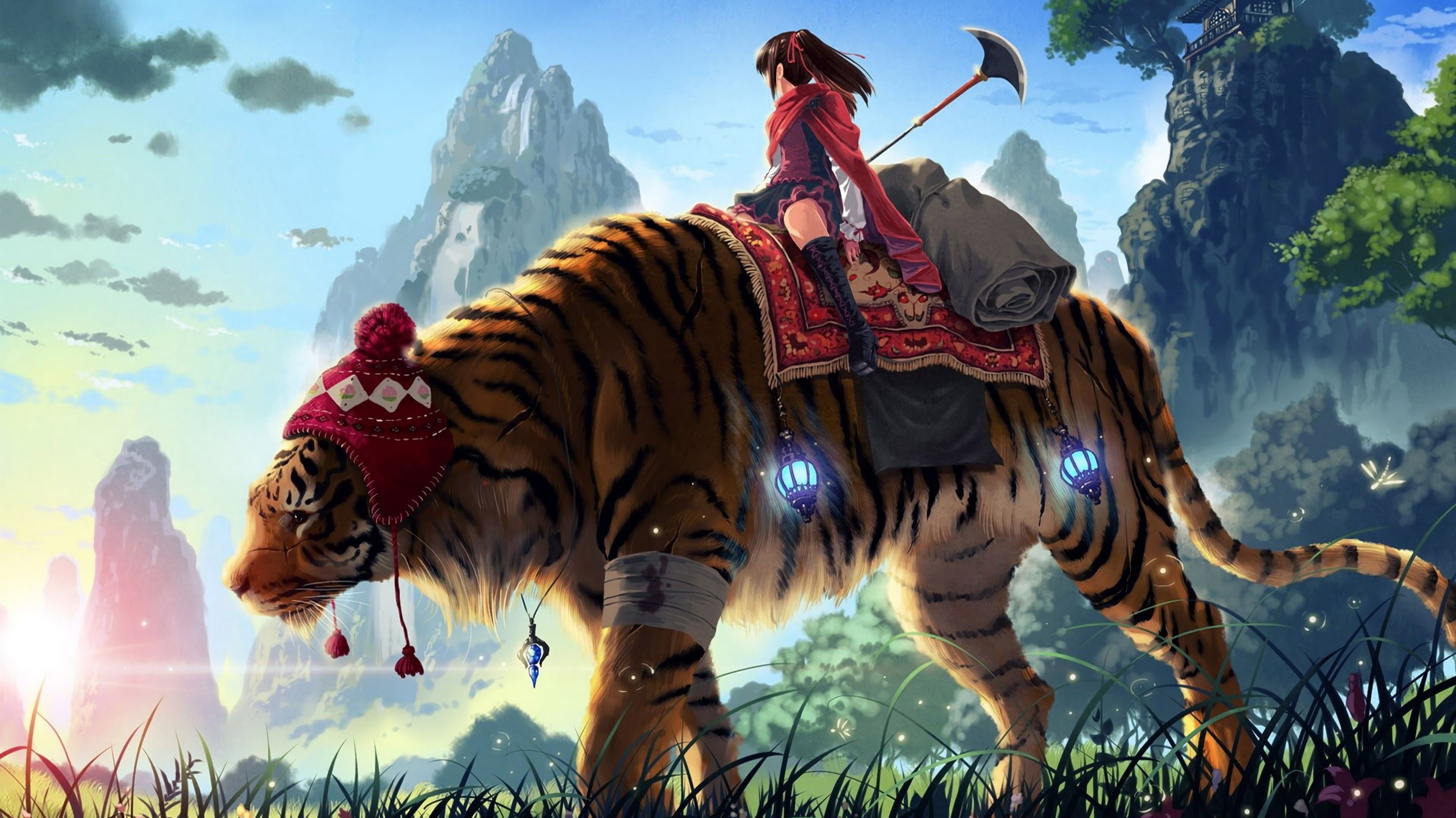 Tiger Girl Warrior Fantasy Anime Art 4K