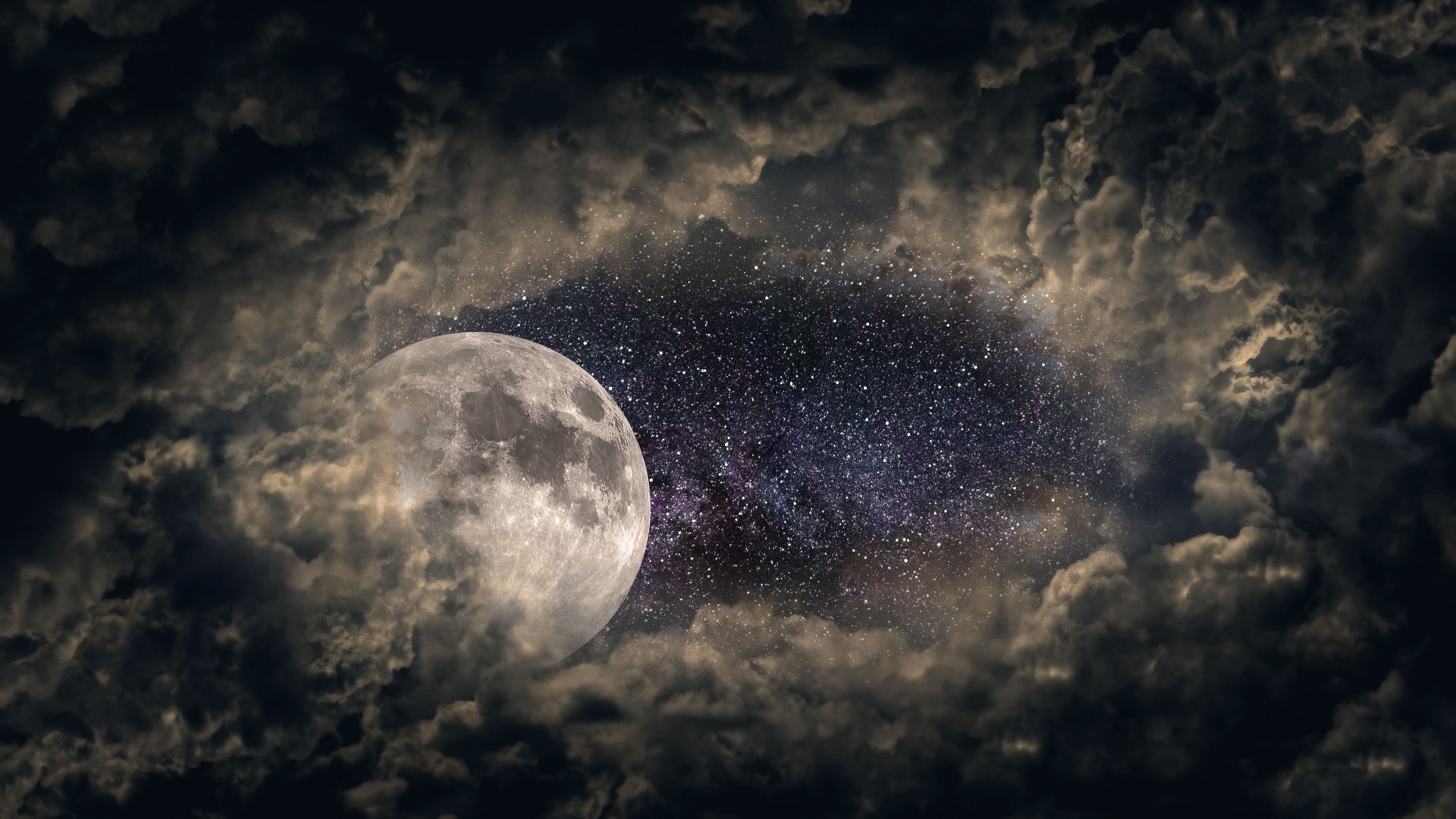 Clouds Moon Universe Stars 5k, HD Nature, 4k Wallpaper, Image, Background, Photo and Picture