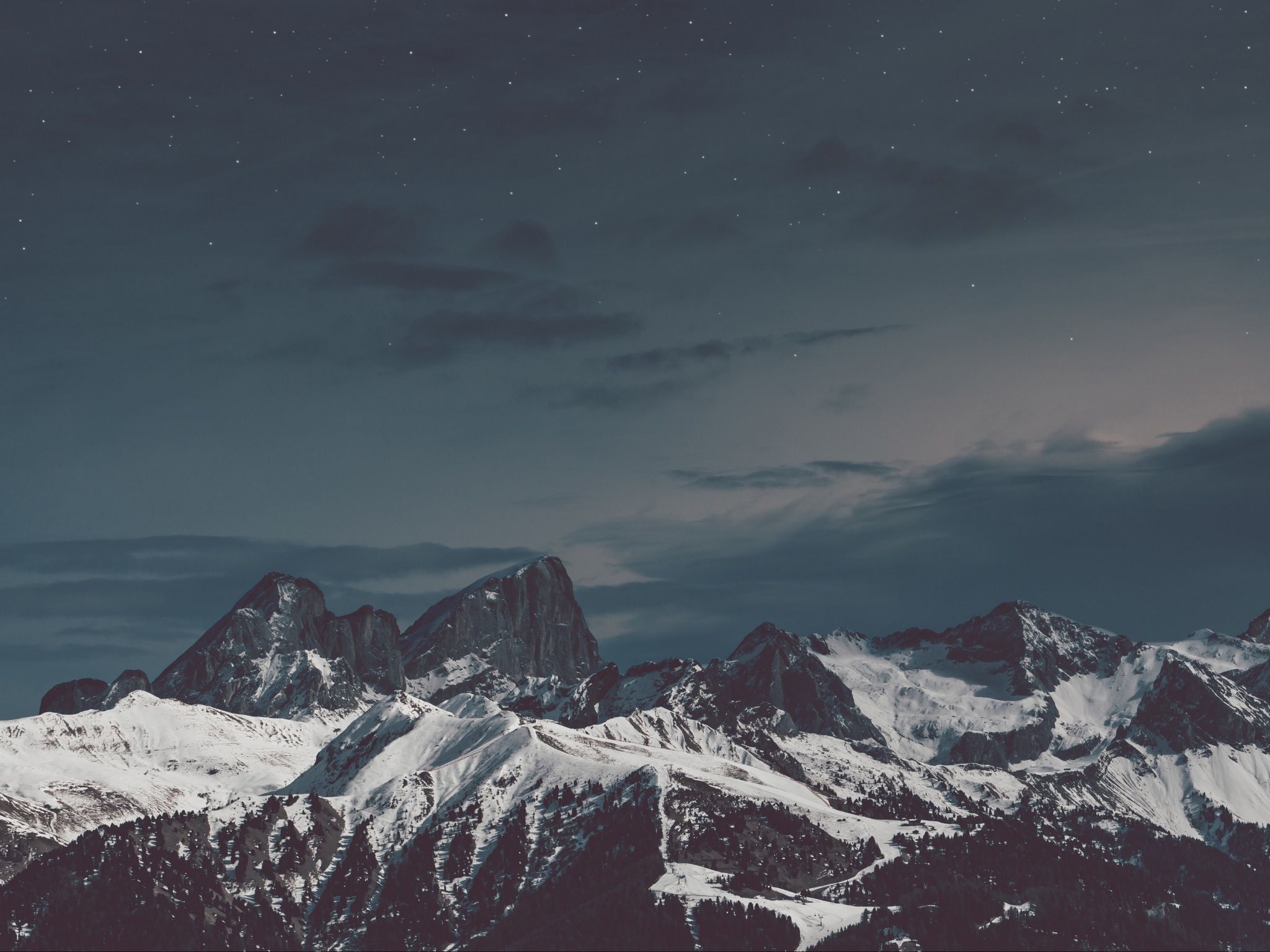 Wallpaper 4k mountains, snow, sky, night 4k Mountains, Sky, Snow