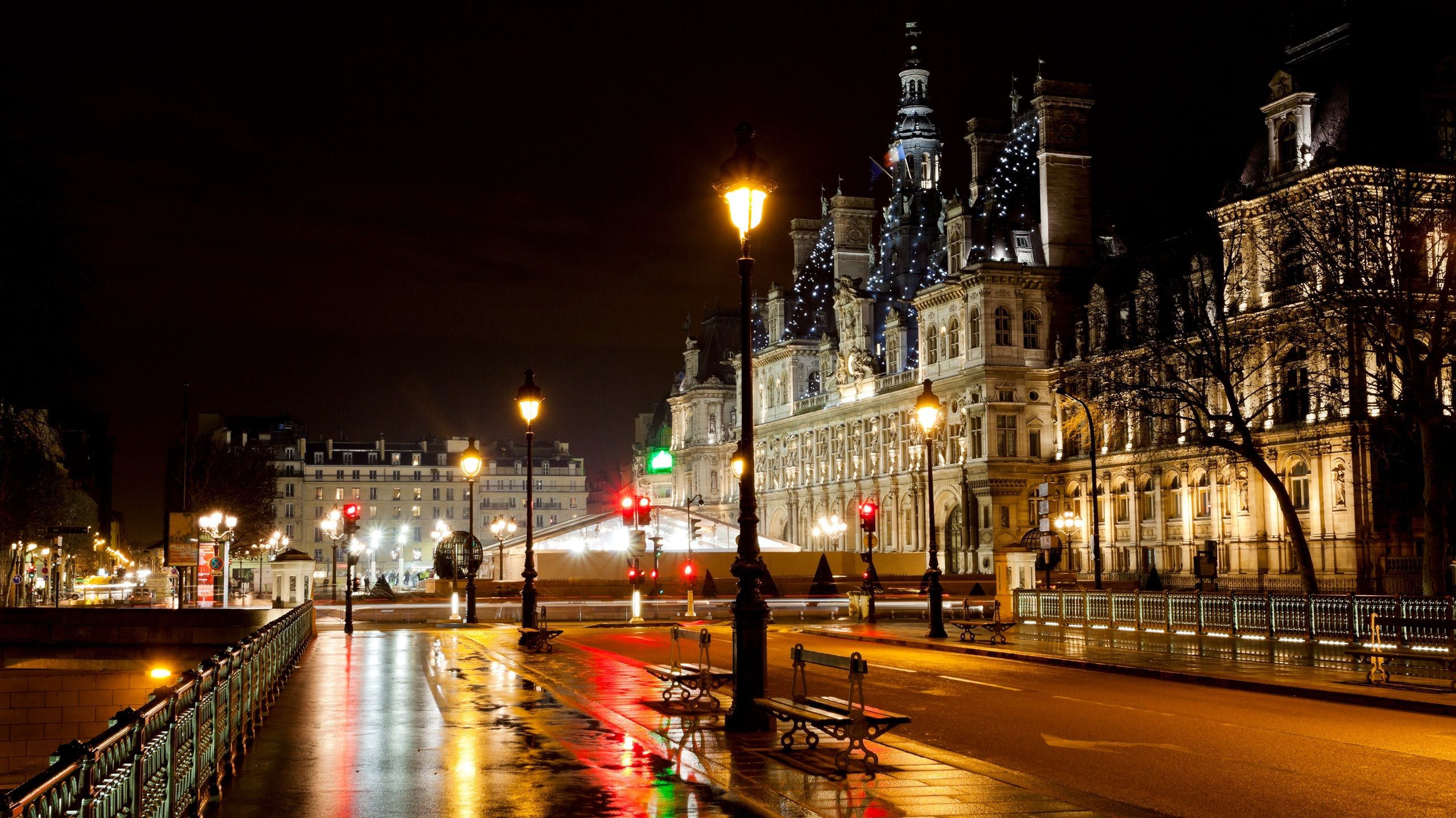 Wallpaper Paris, France, hotel, city, street, night, road, lights 2560x1600 HD Picture, Image