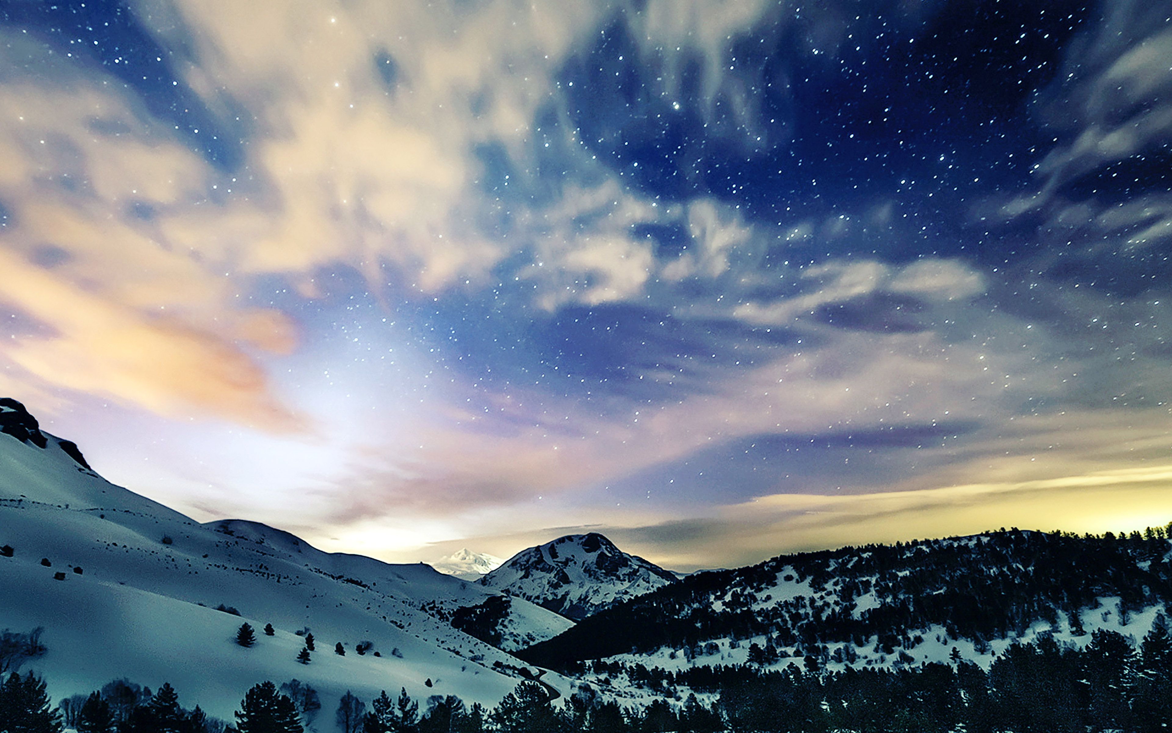 Aurora Star Sky Snow Night Mountain Winter Nature Wallpaper