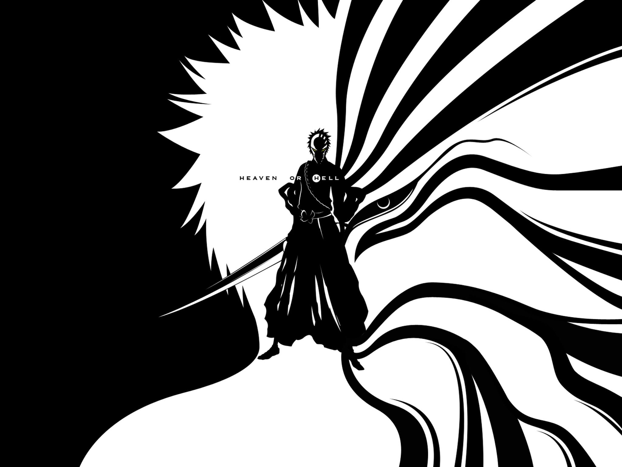 Black and white bleach kurosaki ichigo hell heaven hollow ichigo wallpaperx1536