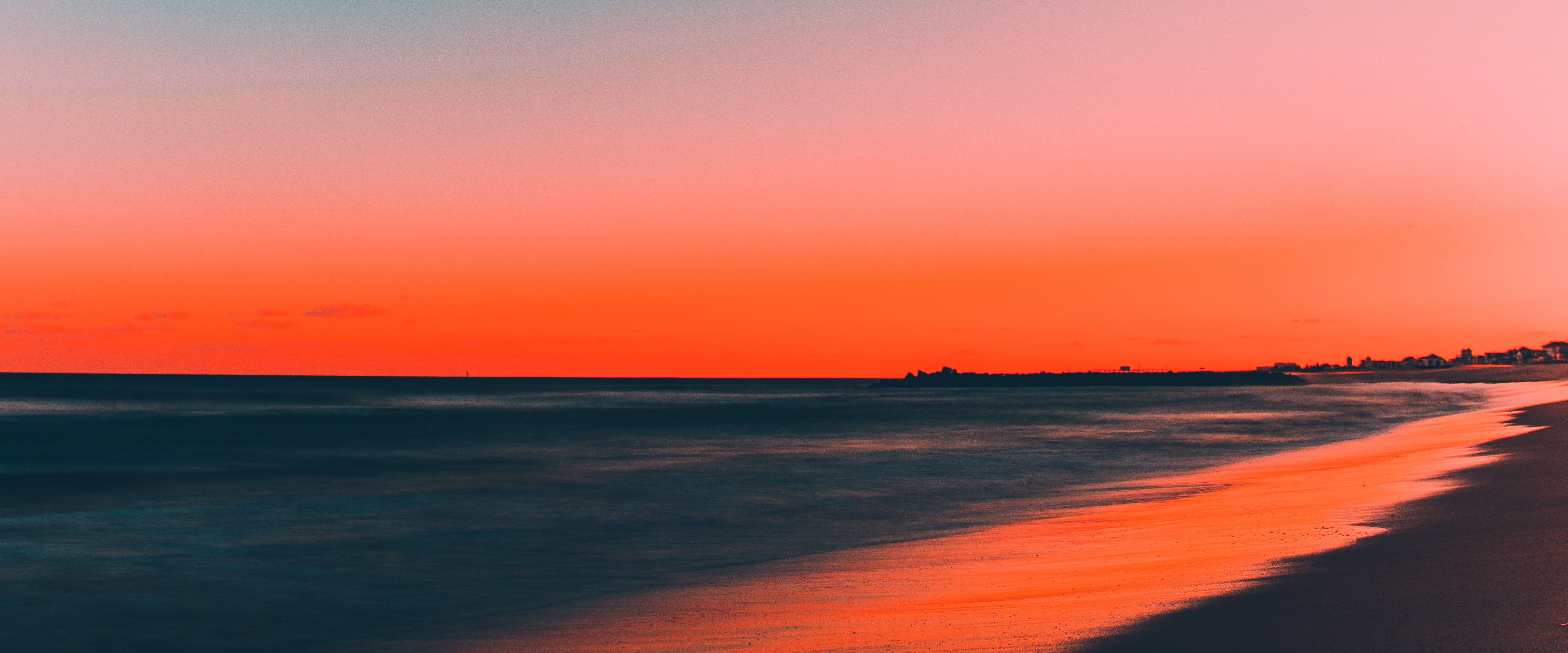 Sunset Beach Sea Horizon Scenery 8K Wallpapers