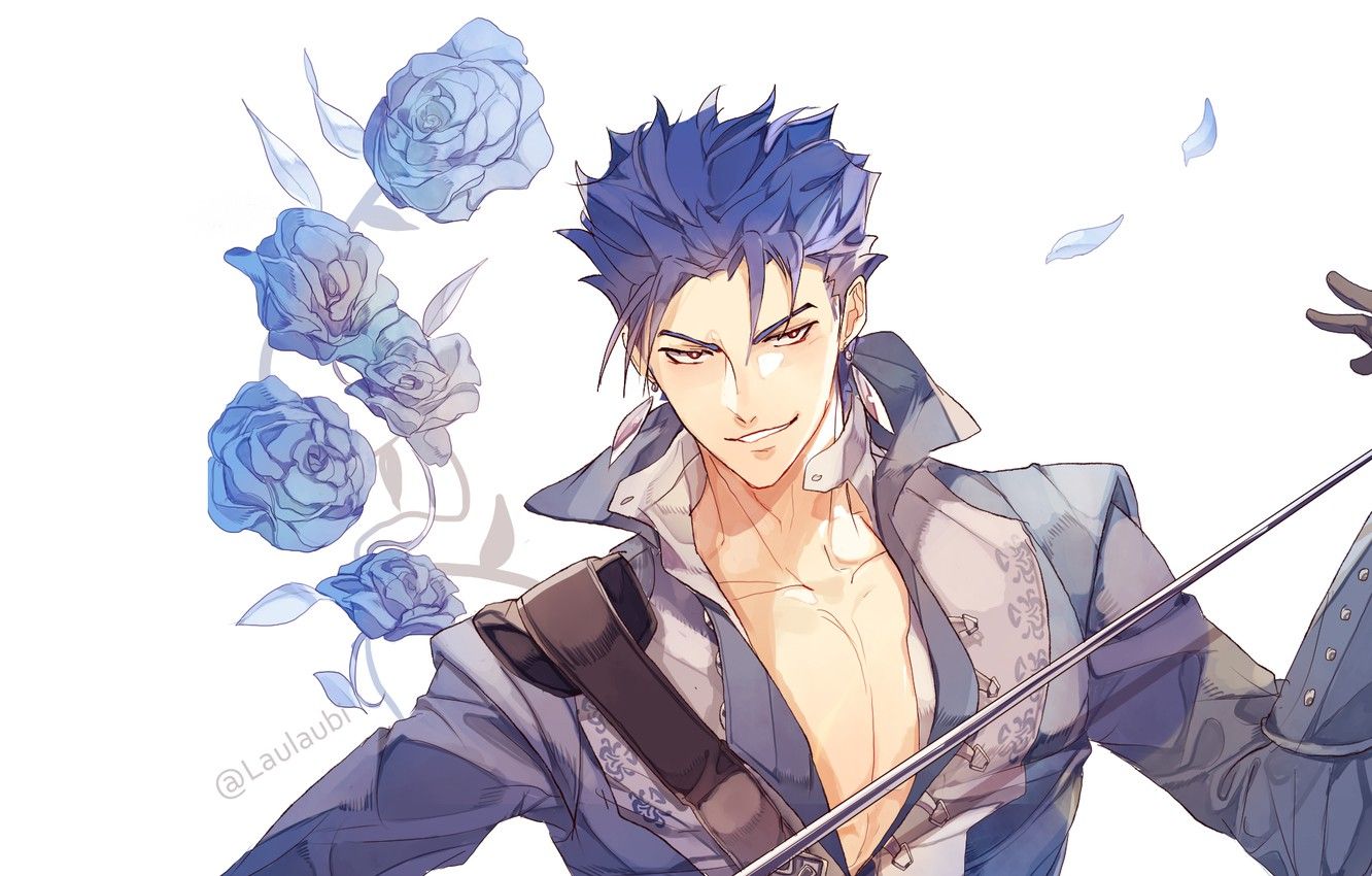 Wallpaper smile, roses, Lancer, guy, blue roses, Fate / Stay Night, Fate stay Night image for desktop, section сёнэн