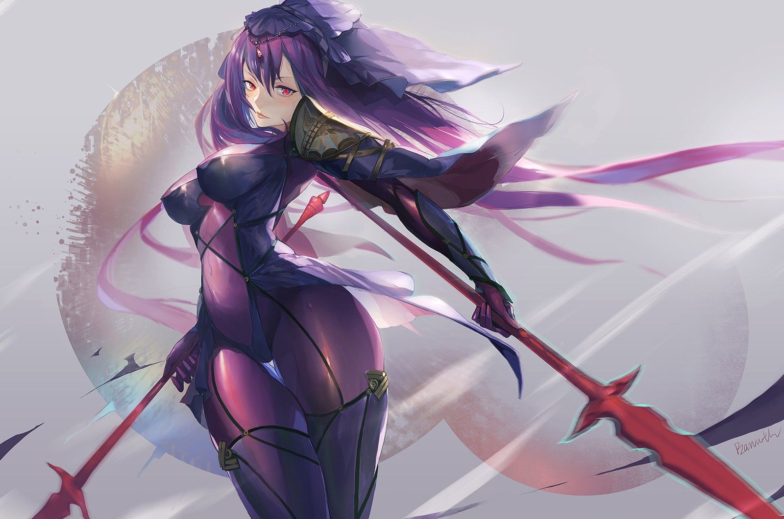 Wallpaper, long hair, anime girls, thigh highs, Fate Stay Night, Lancer Fate Grand Order, flower, mecha 1600x1060