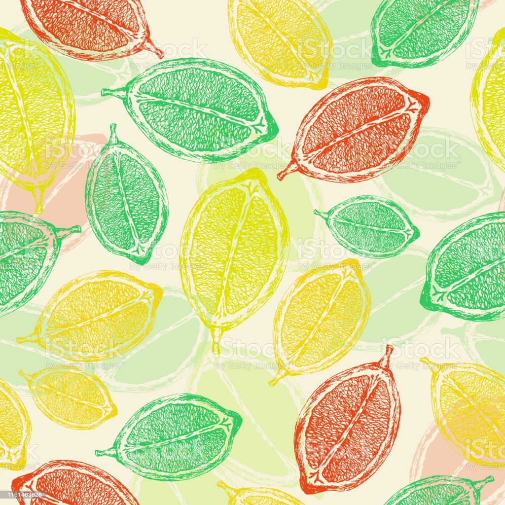 Lemon Slices Seamless Lemon Pattern Hand Drawn Vector Illustration For Summer Romantic Cover Tropical Wallpaper Vintage Textureeps10 Stock Illustration Image Now