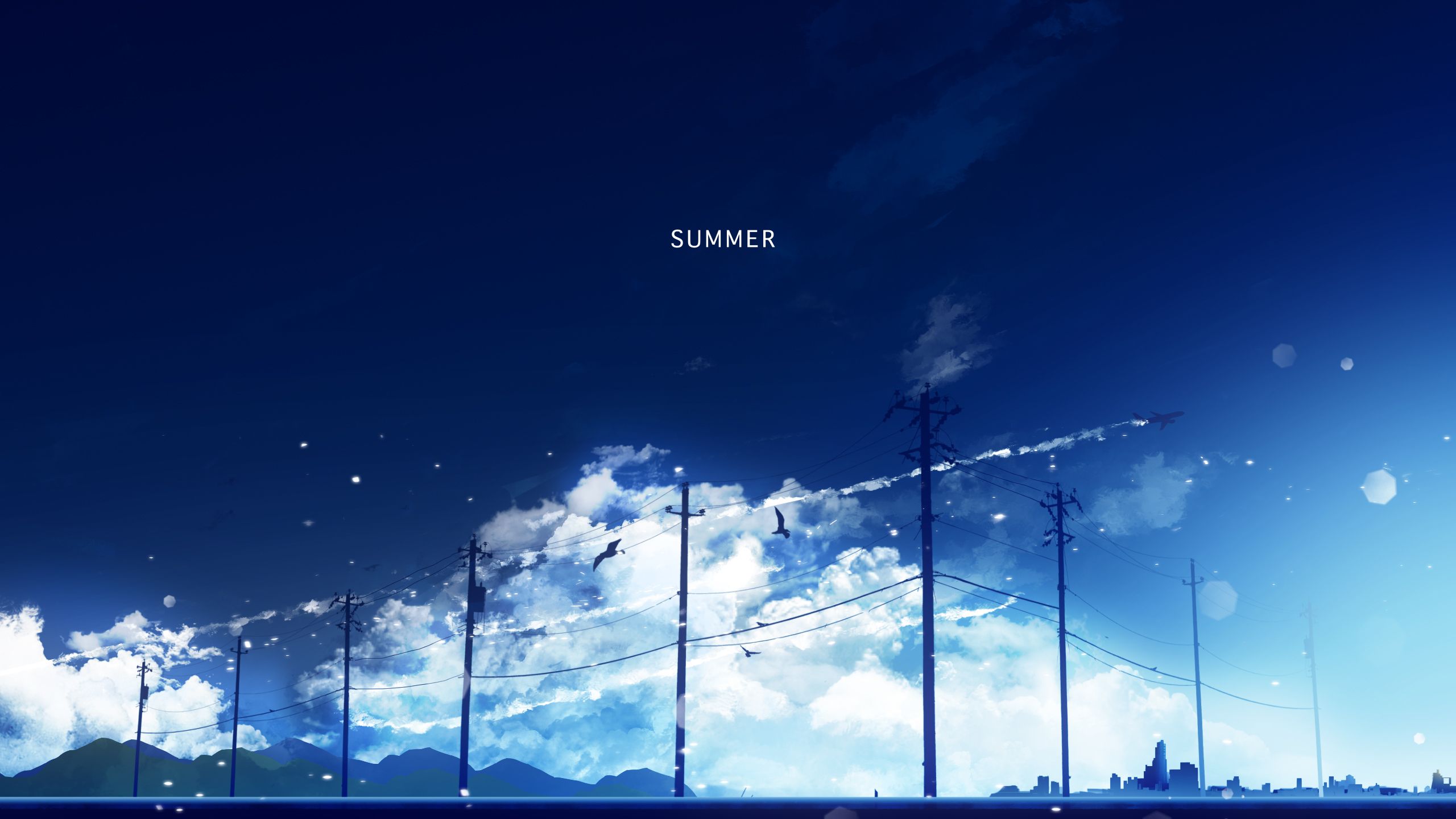 Wallpaper, summer, sky, blue, anime, utility pole 2560x1440