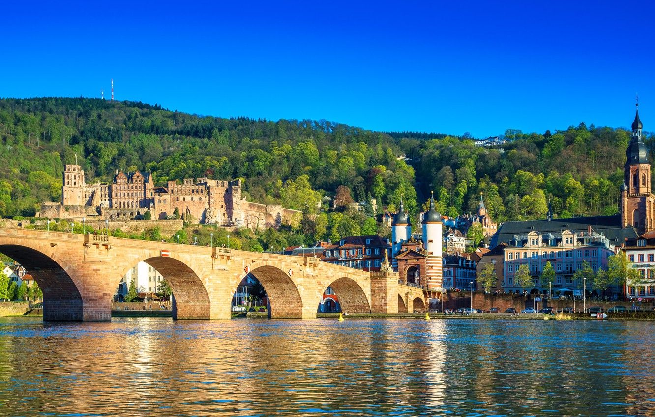 Wallpaper city, summer, sky, bridge, Germany, castle, sunny, Heidelberg, Old Bridge, Neckar River, The Karl Theodor Bridge image for desktop, section город