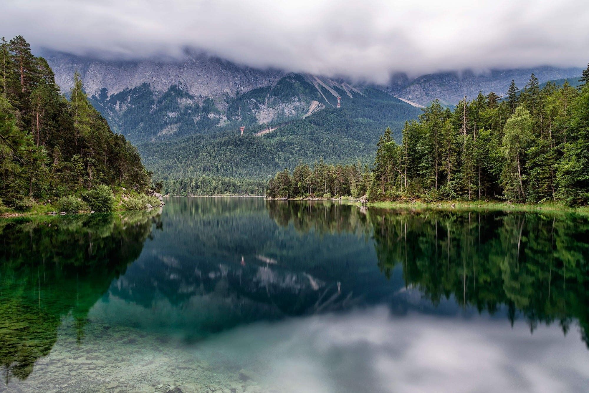 photography landscape nature overcast lake reflection forest mountains summer germany wallpaper