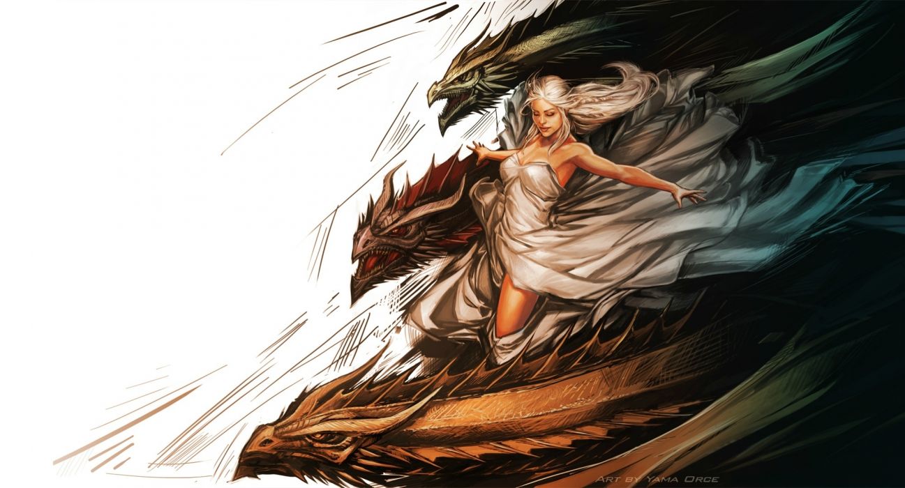 Game of thrones Daenerys Targaryen painting art dragons dragon fantasy wallpaperx1080