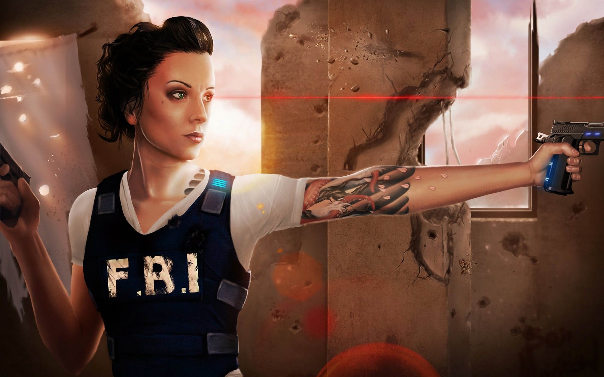 Tattoos women police weapons fbi drawings wallpaperx1200