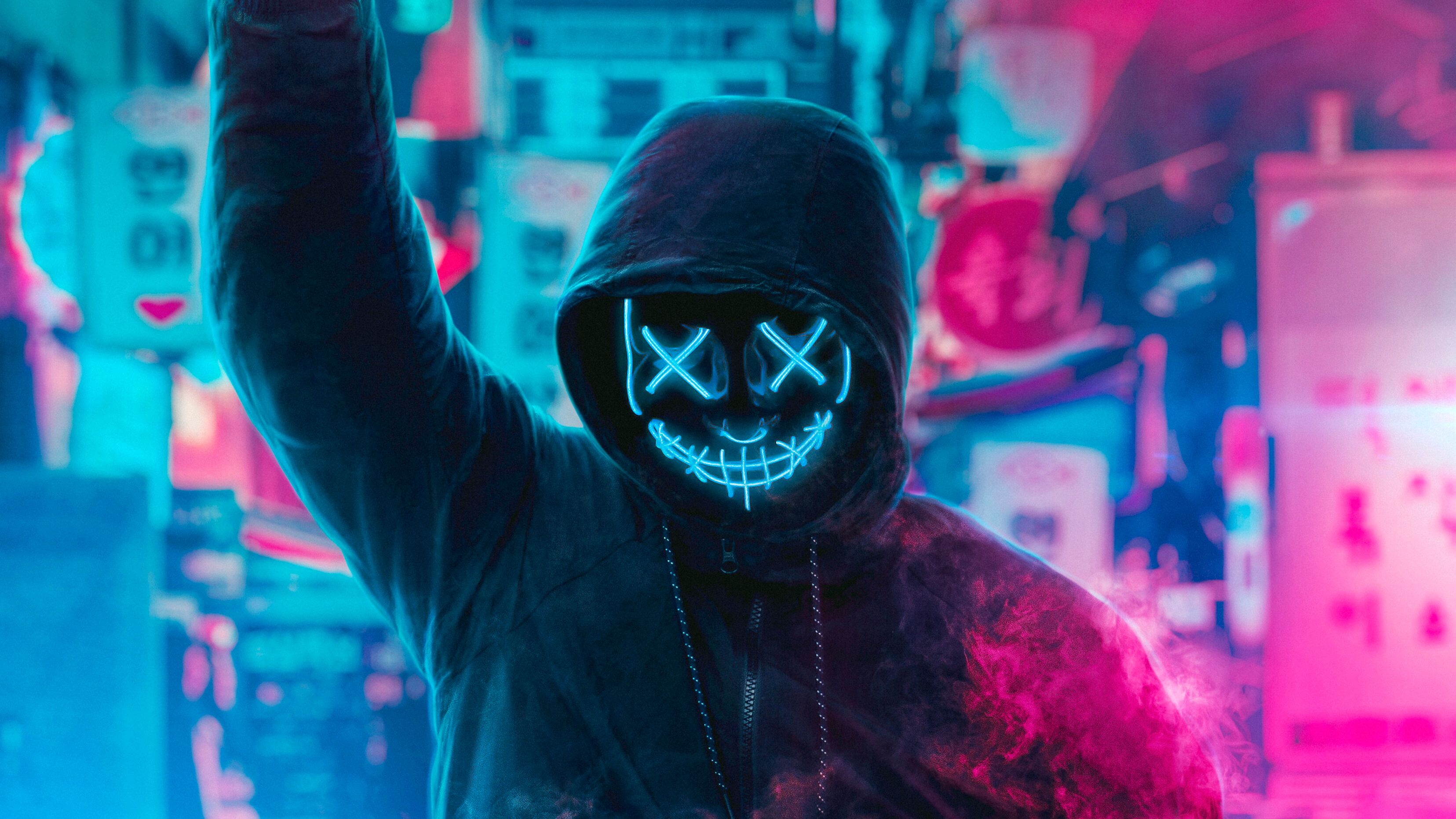 Mask Guy Neon Eye, HD Artist, 4k Wallpaper, Image, Background, Photo and Picture